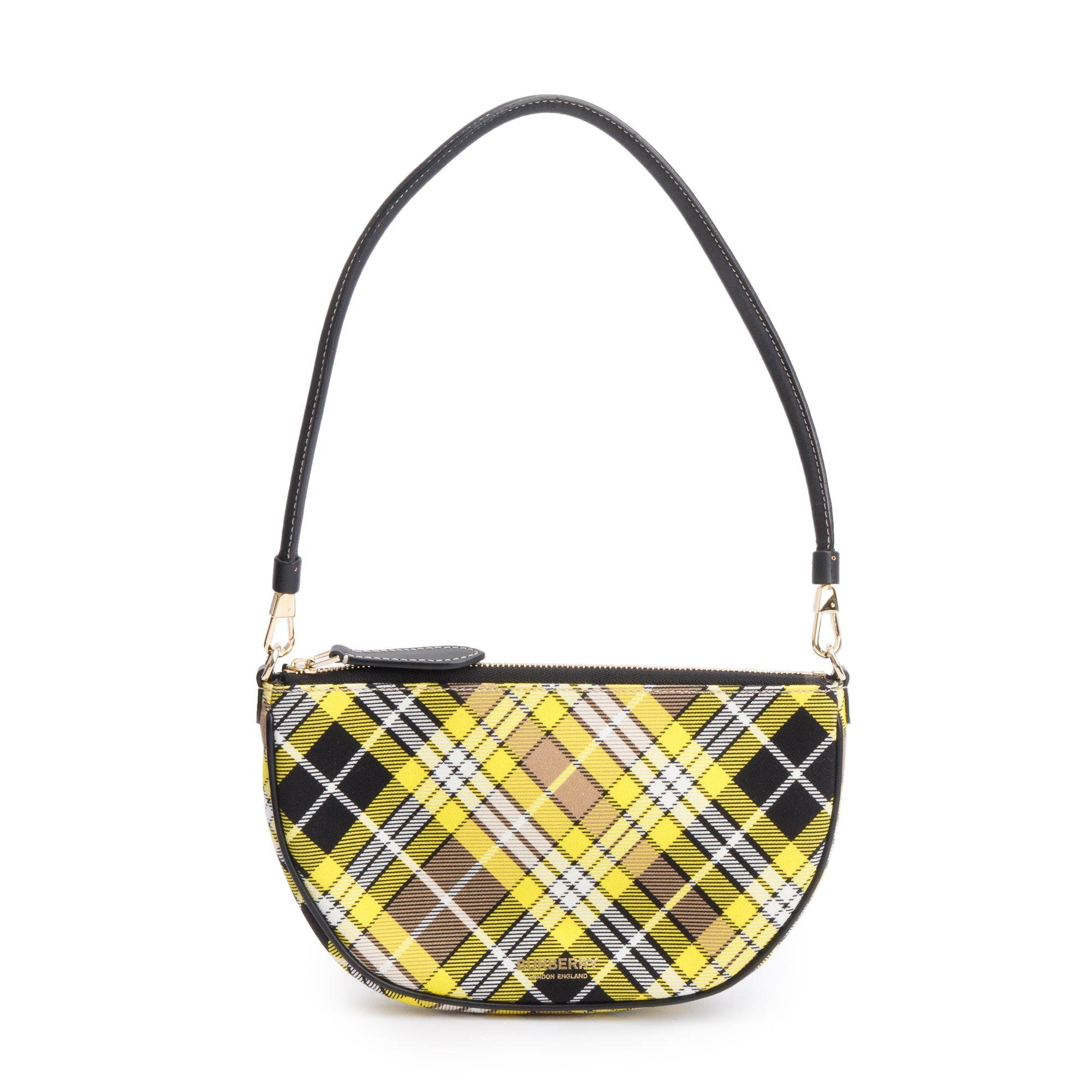 Burberry Yellow Vintage Check Black Leather Olympia Pouch