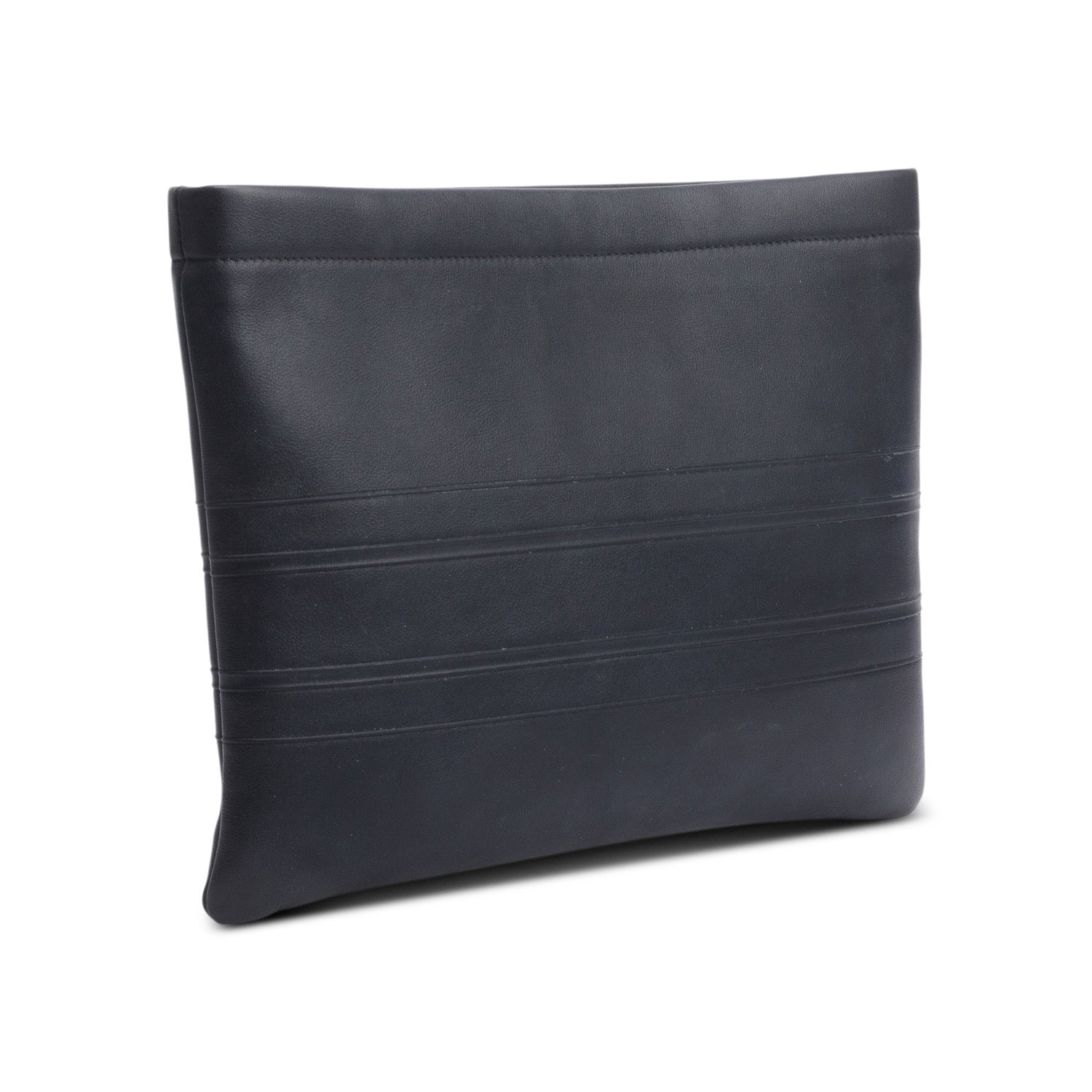 Christian Dior Black calfskin Leather Logo Strip Zip Pouch w/ Authenticity Card