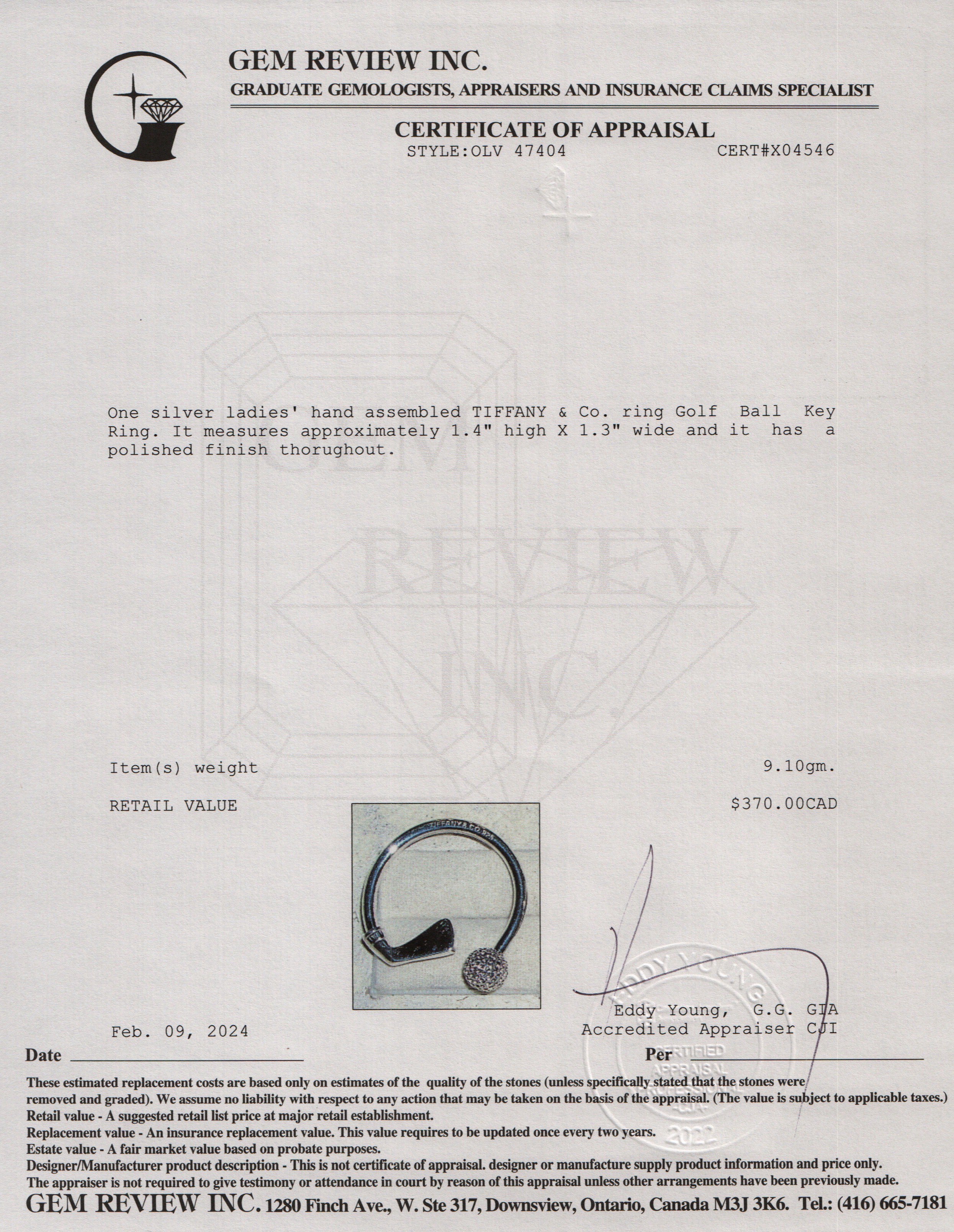 Tiffany & Co. Sterling Silver Golf Ball Key Ring