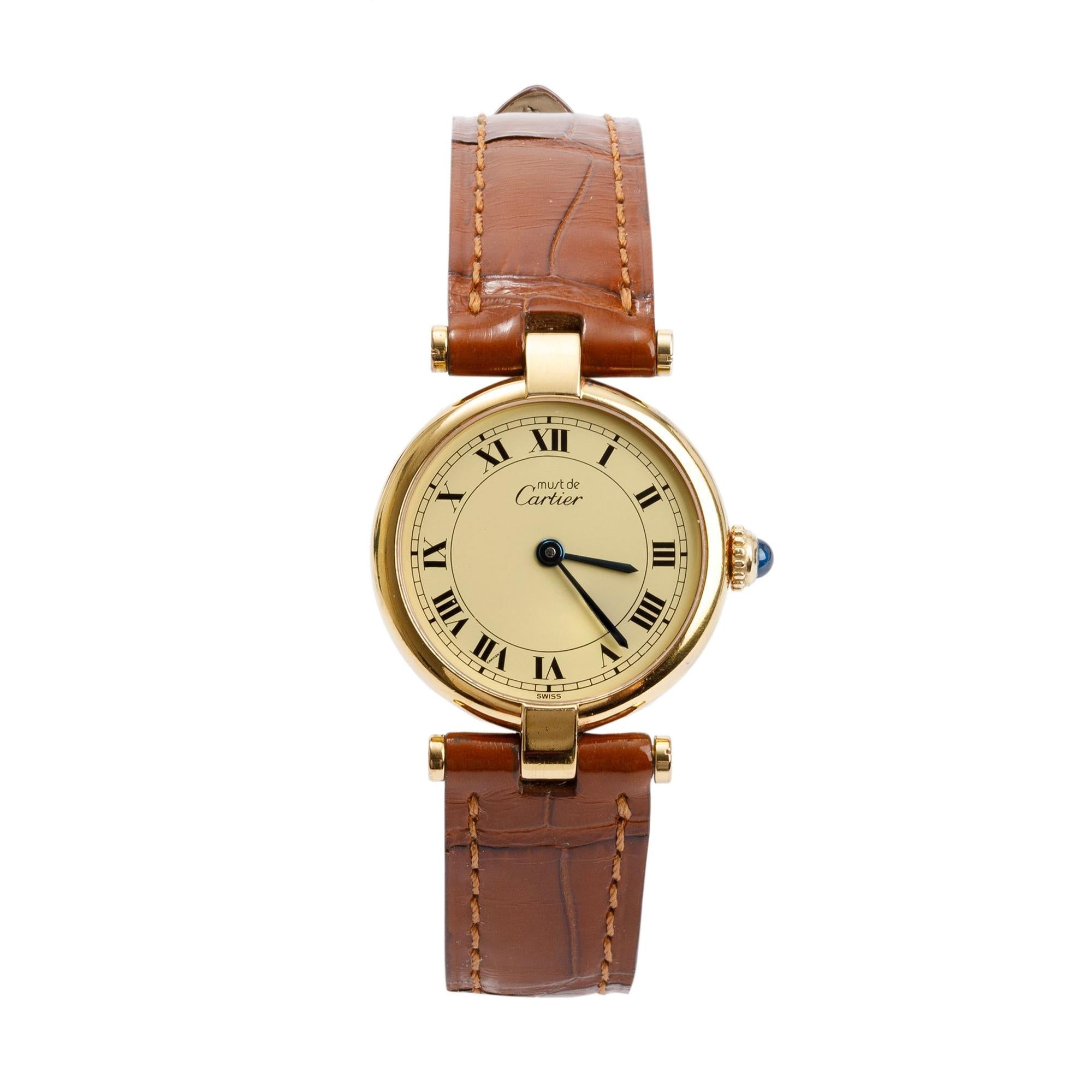 Cartier 18k Gold Vermeil Must De Cartier Vendome 24MM Watch w/ Box & Papers