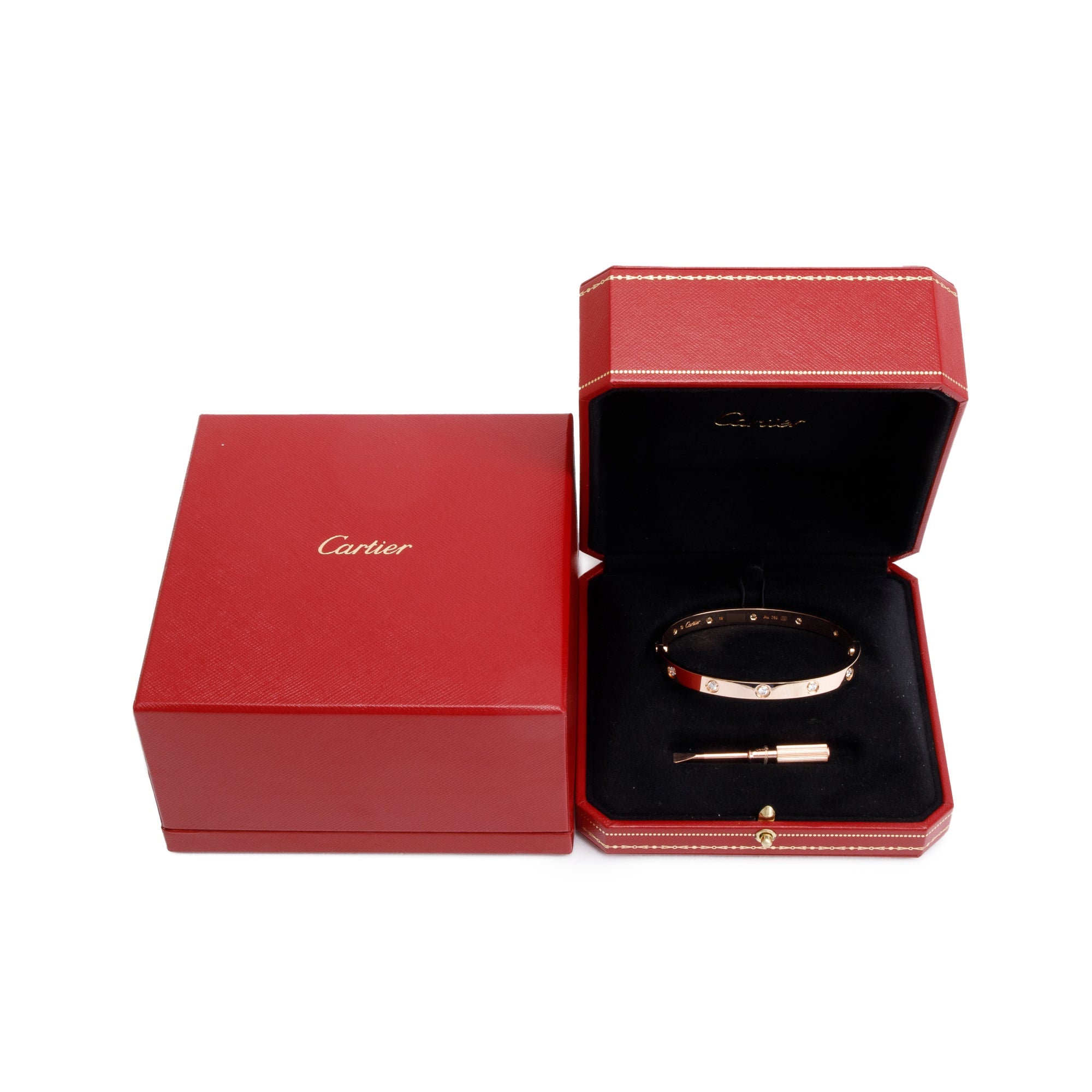 Cartier 18k Rose Gold 10 Diamond Love Bracelet, Size 19 w/ Box