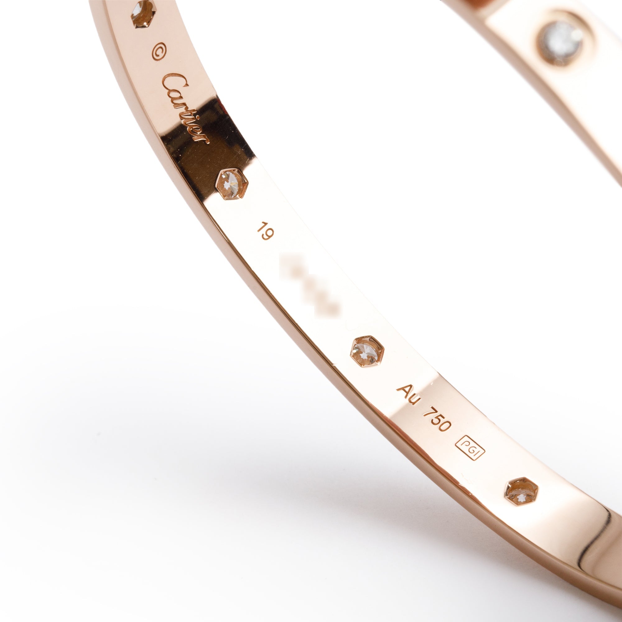 Cartier 18k Rose Gold 10 Diamond Love Bracelet, Size 19 w/ Box