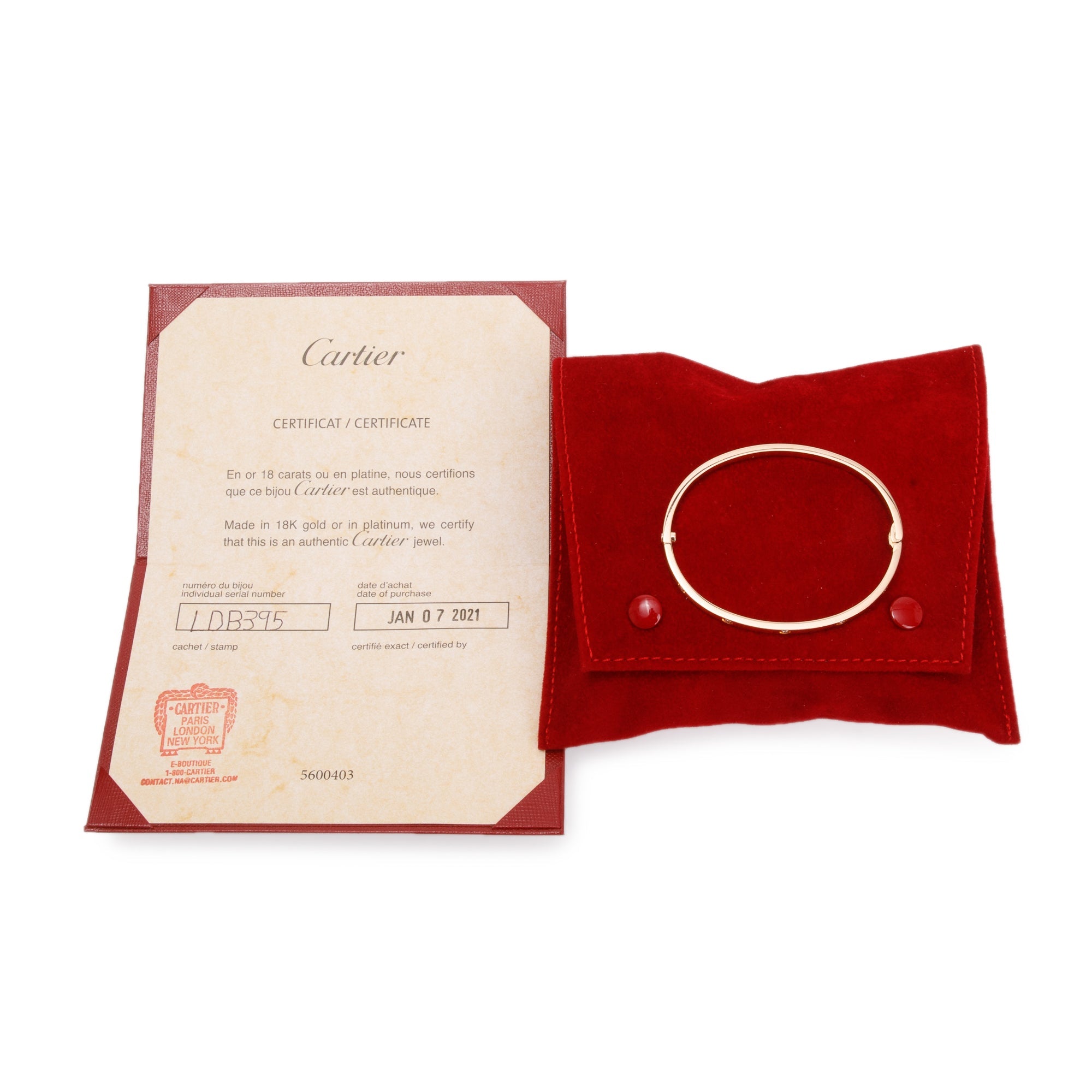 Cartier 18k Rose Gold 10 Diamond Love Bracelet, Small Model Size 17 w/ Box & Certificate