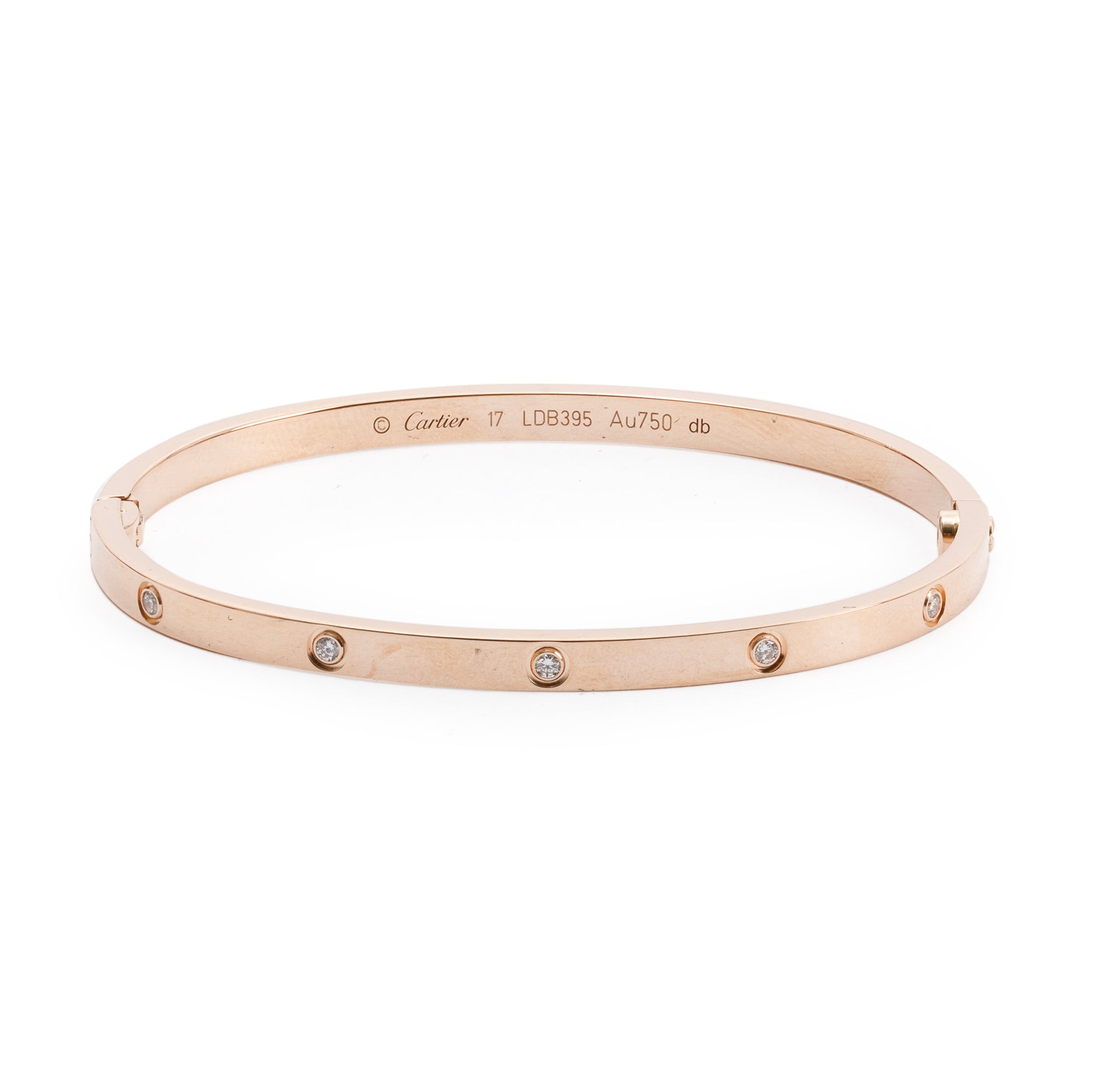 Cartier 18k Rose Gold 10 Diamond Love Bracelet, Small Model w/ Box & Certificicate