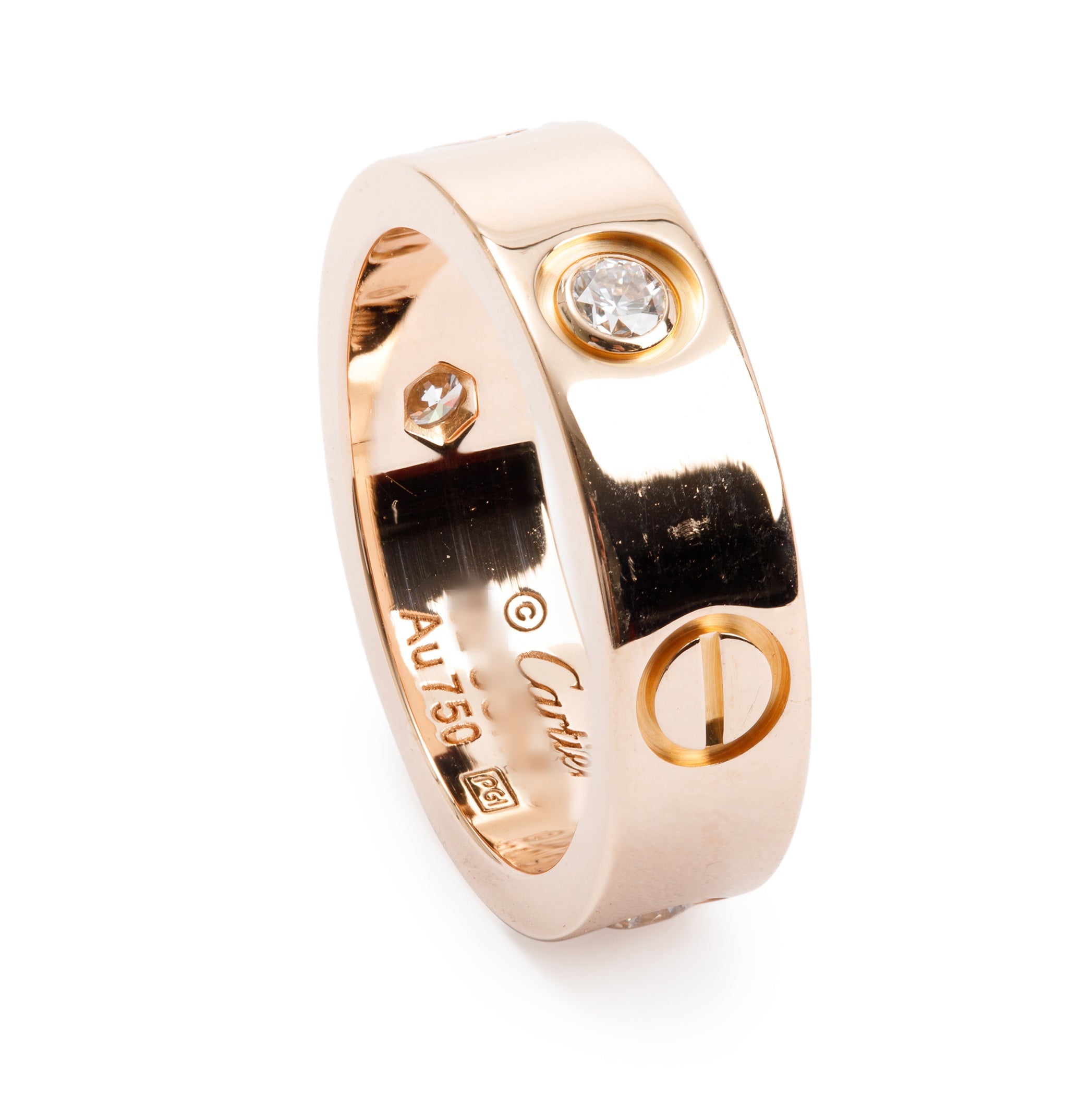 Cartier 18k Rose Gold 3 Diamond Love Ring, Size 52 6.25 w/ Box