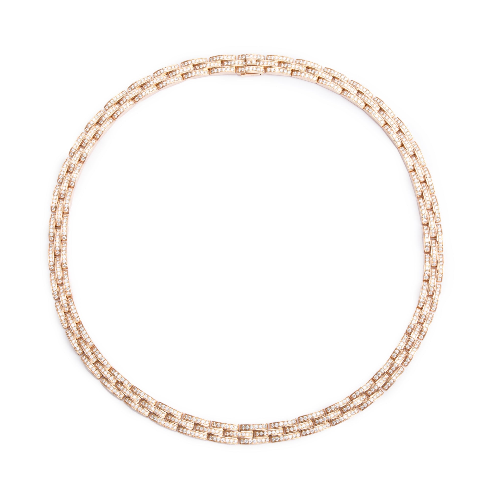 Cartier 18k Rose Gold 3-Row Pave Diamond Maillon Panthere Necklace w/ Box