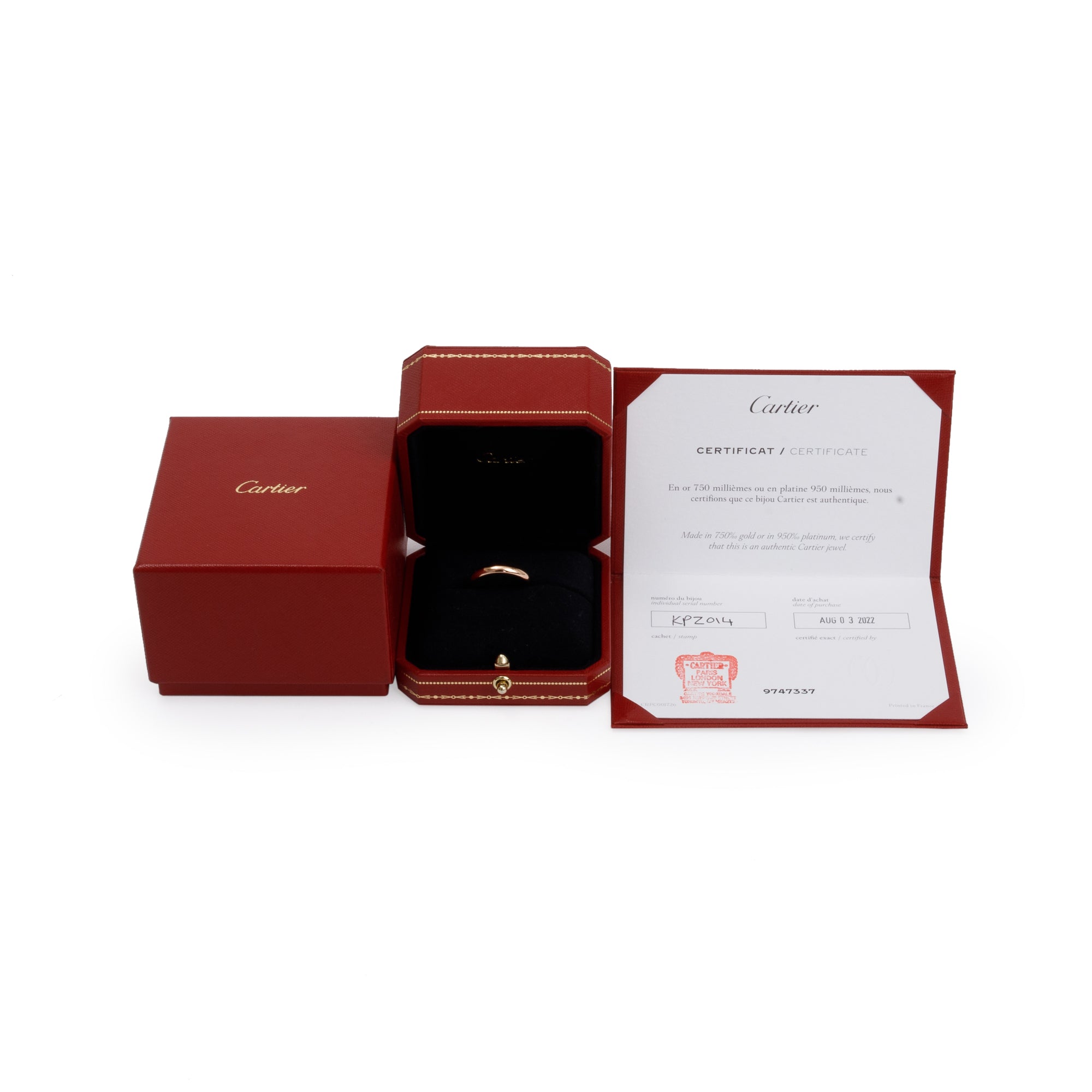 Cartier 18k Rose Gold 3.5 MM 1895 Wedding Band Ring, Size 58 8.25 w/ Box & Certificate