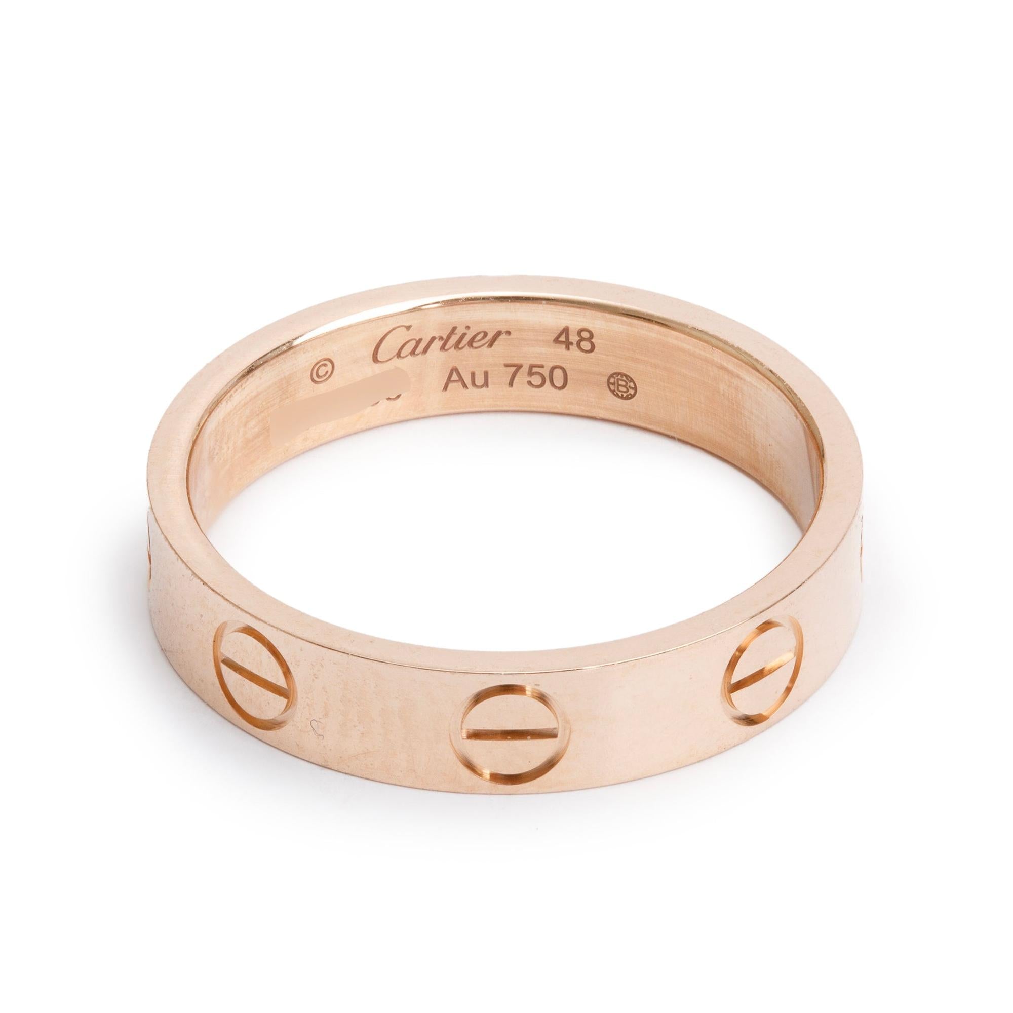 Cartier 18k Rose Gold 3.6 MM Love Wedding Band Ring, Size 48 4.5