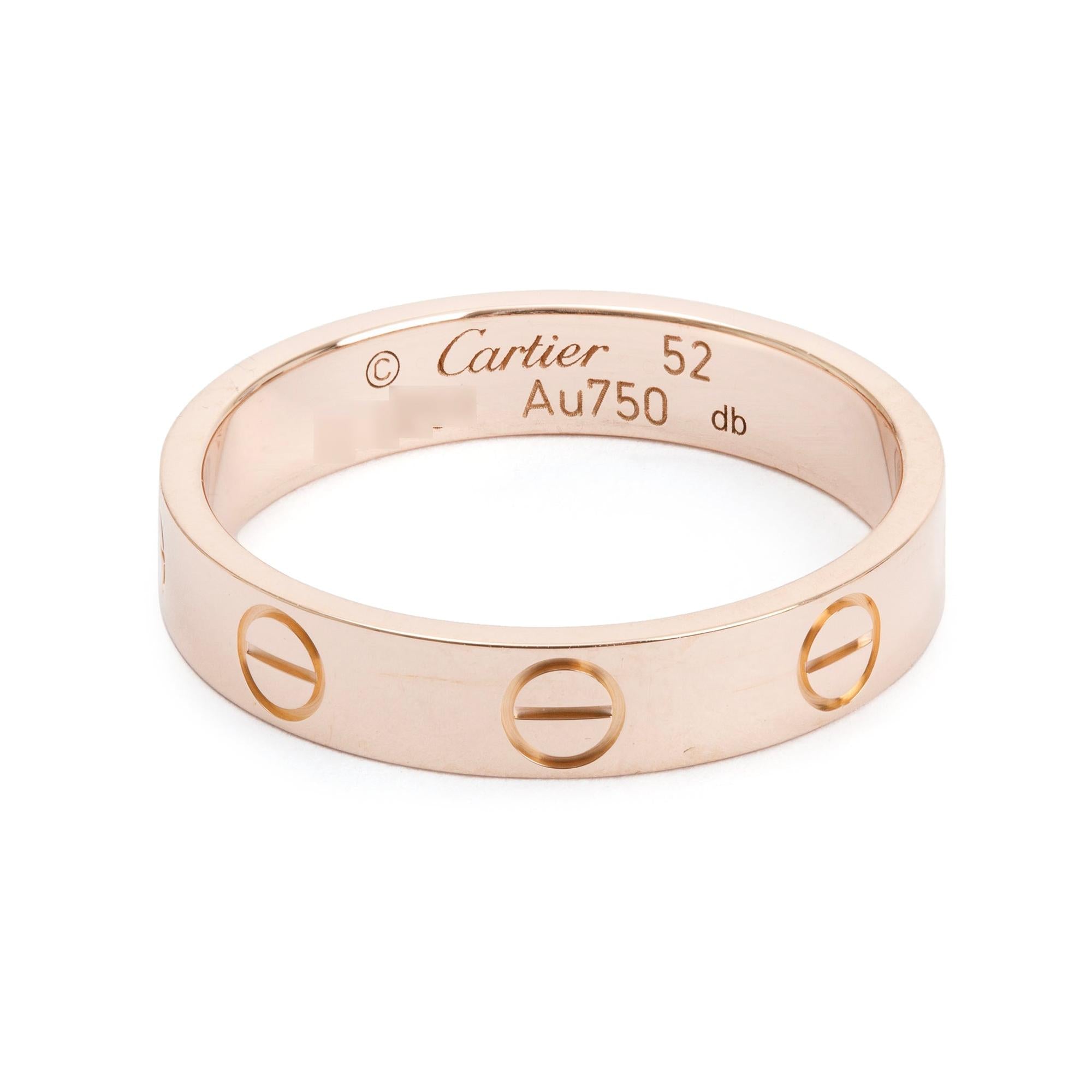Cartier 18k Rose Gold 3.6 MM Love Wedding Band Ring, Size 52 6 w/ Box
