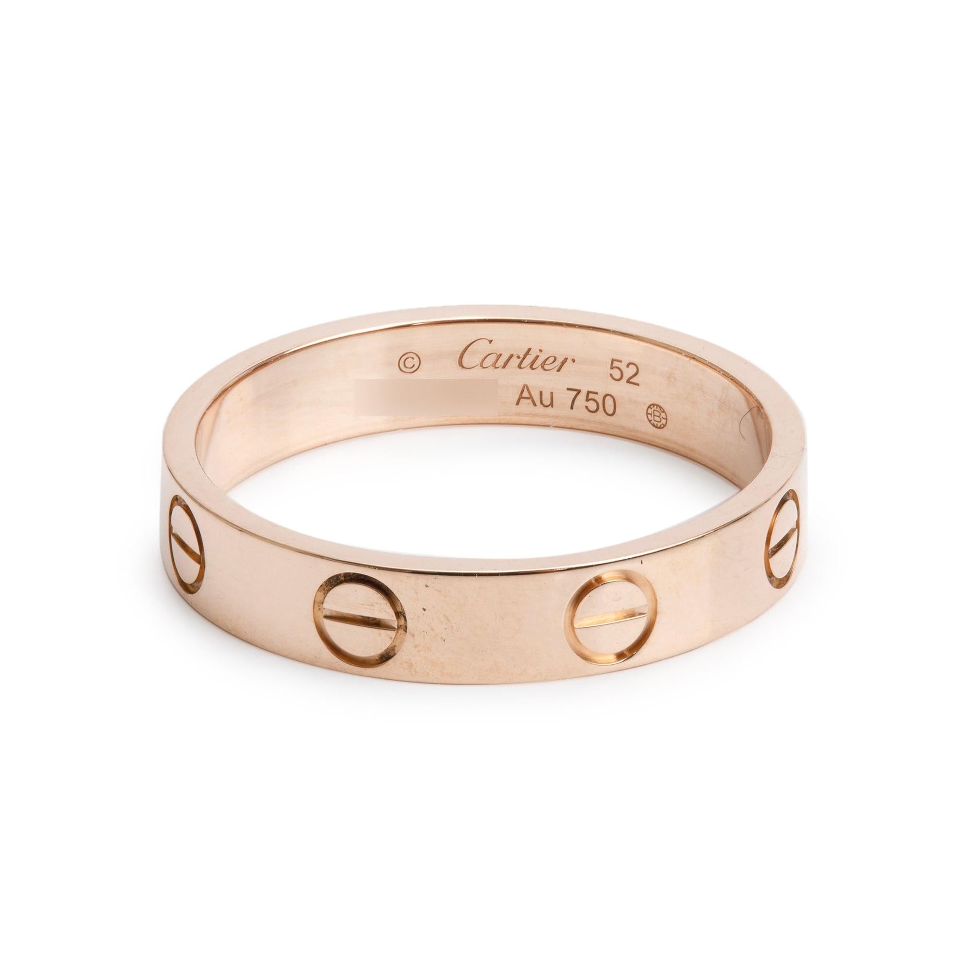 Cartier 18k Rose Gold 3.6 MM Love Wedding Band Ring, Size 52 6