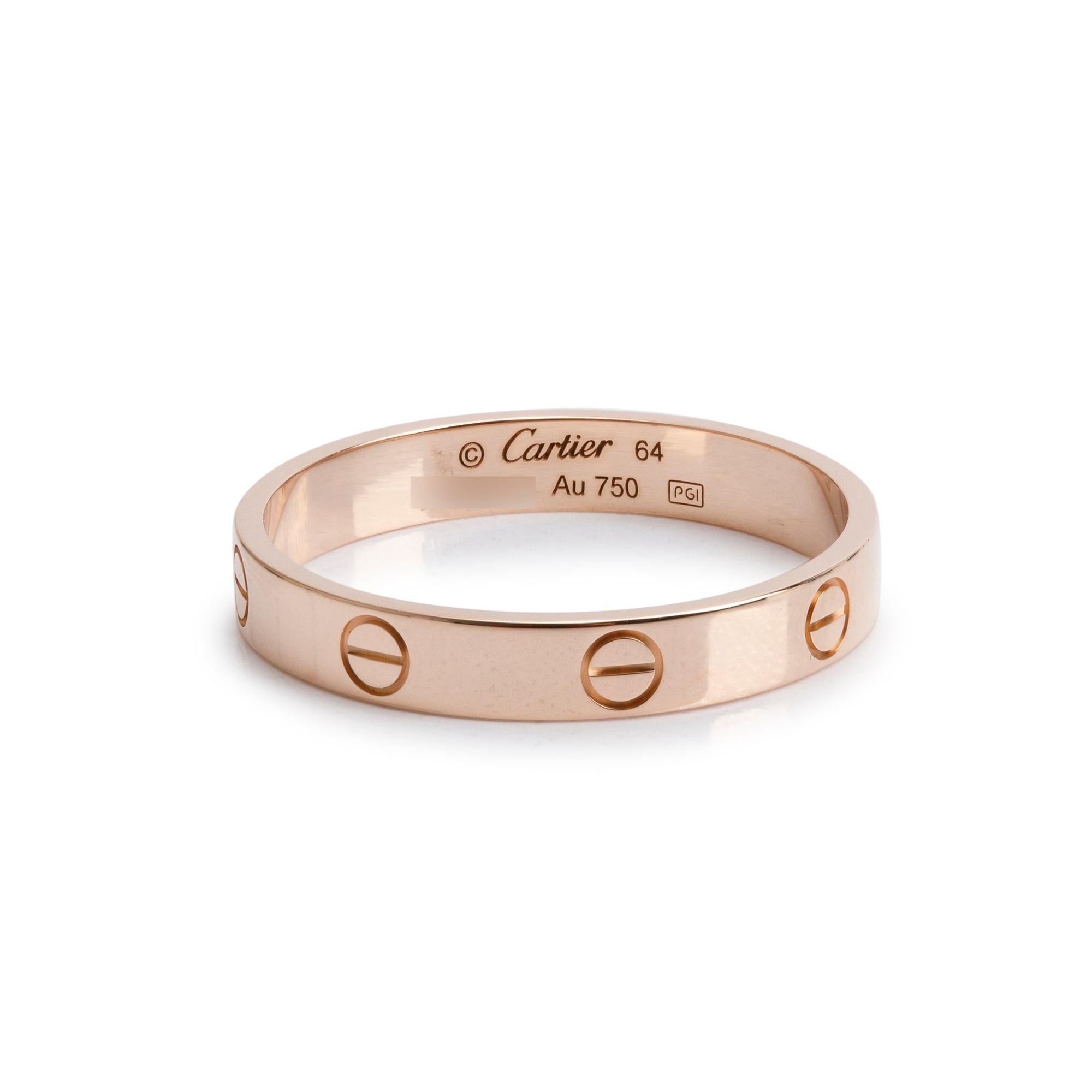 Cartier 18k Rose Gold 3.6 MM Love Wedding Band Ring, Size 64 10.75