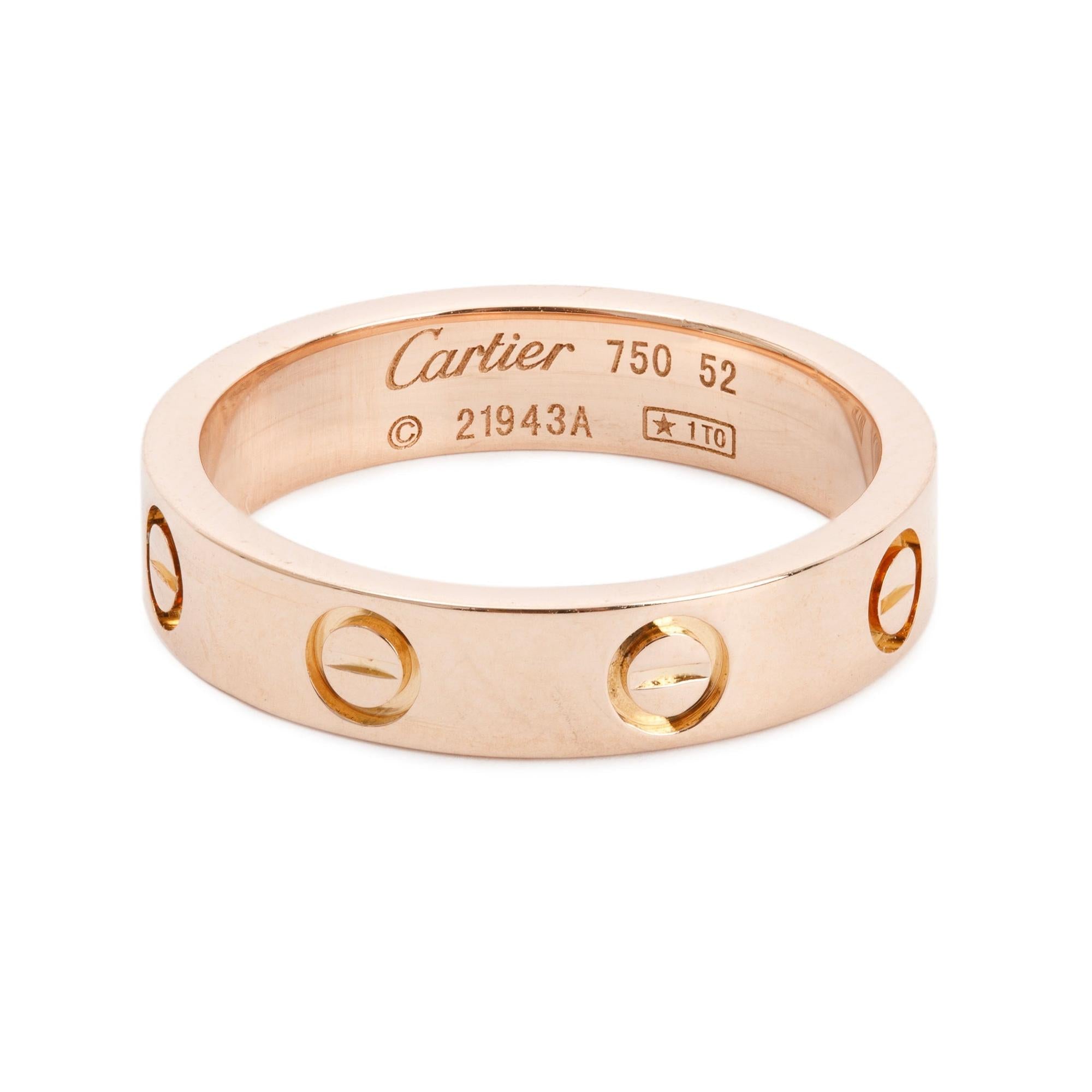 Cartier 18k Rose Gold 3.6 MM Love Wedding Band Ring