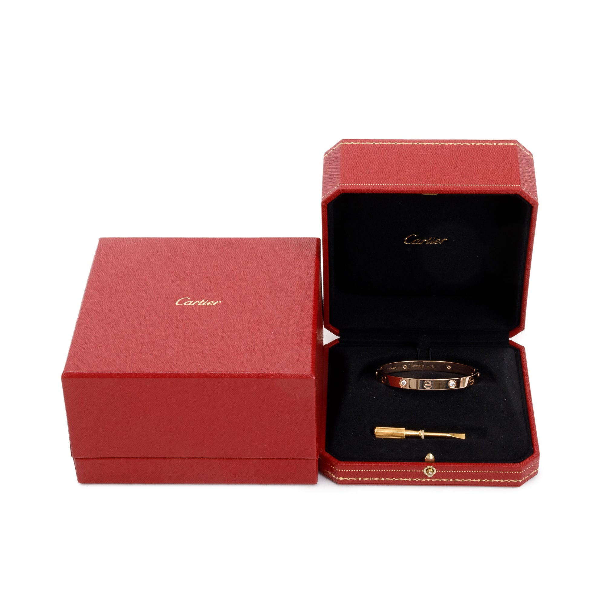 Cartier 18k Rose Gold 4 Diamond Love Bracelet, Size 16 w/ Box & Receipt