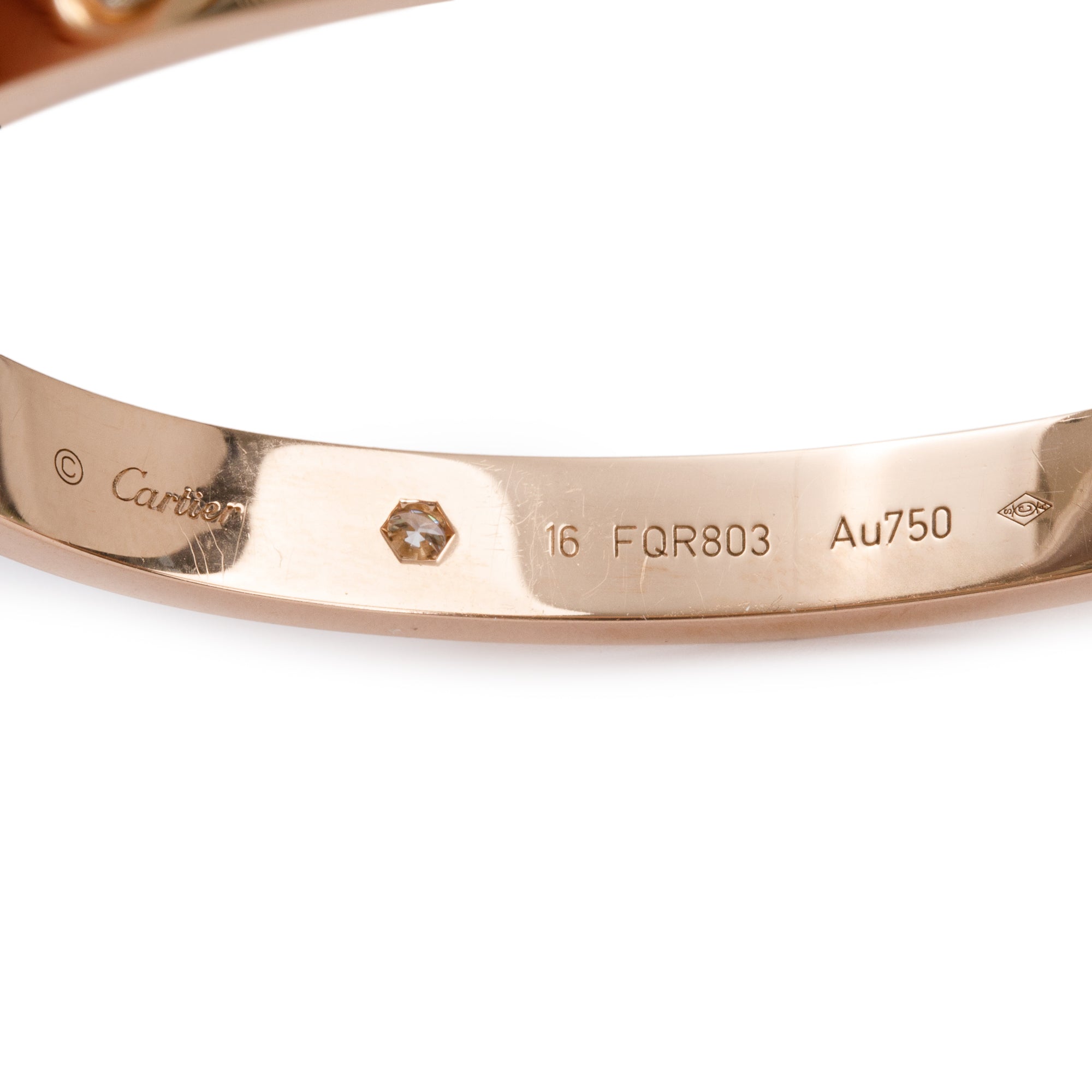 Cartier 18k Rose Gold 4 Diamond Love Bracelet, Size 16 w/ Box & Receipt
