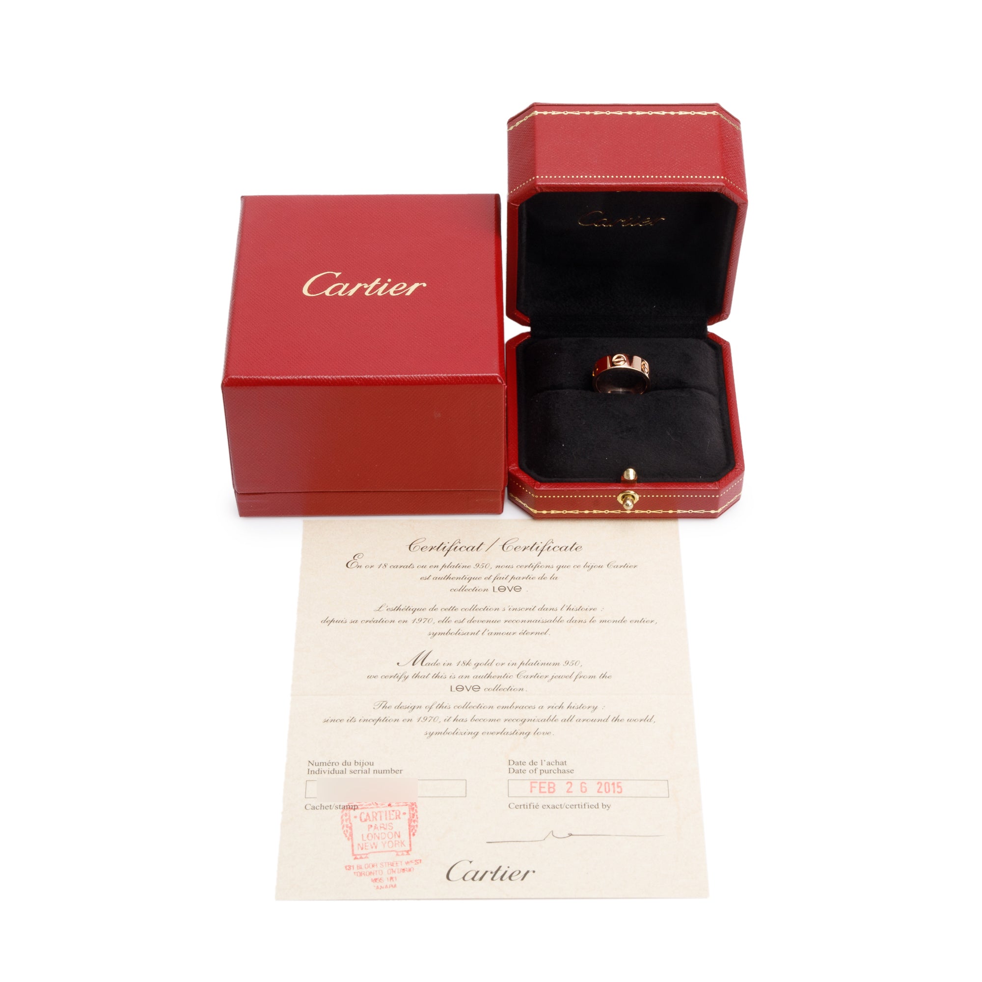 Cartier 18k Rose Gold 5.5 MM Love Ring, Size 50 5.25 w/ Box, Receipt & Certificate