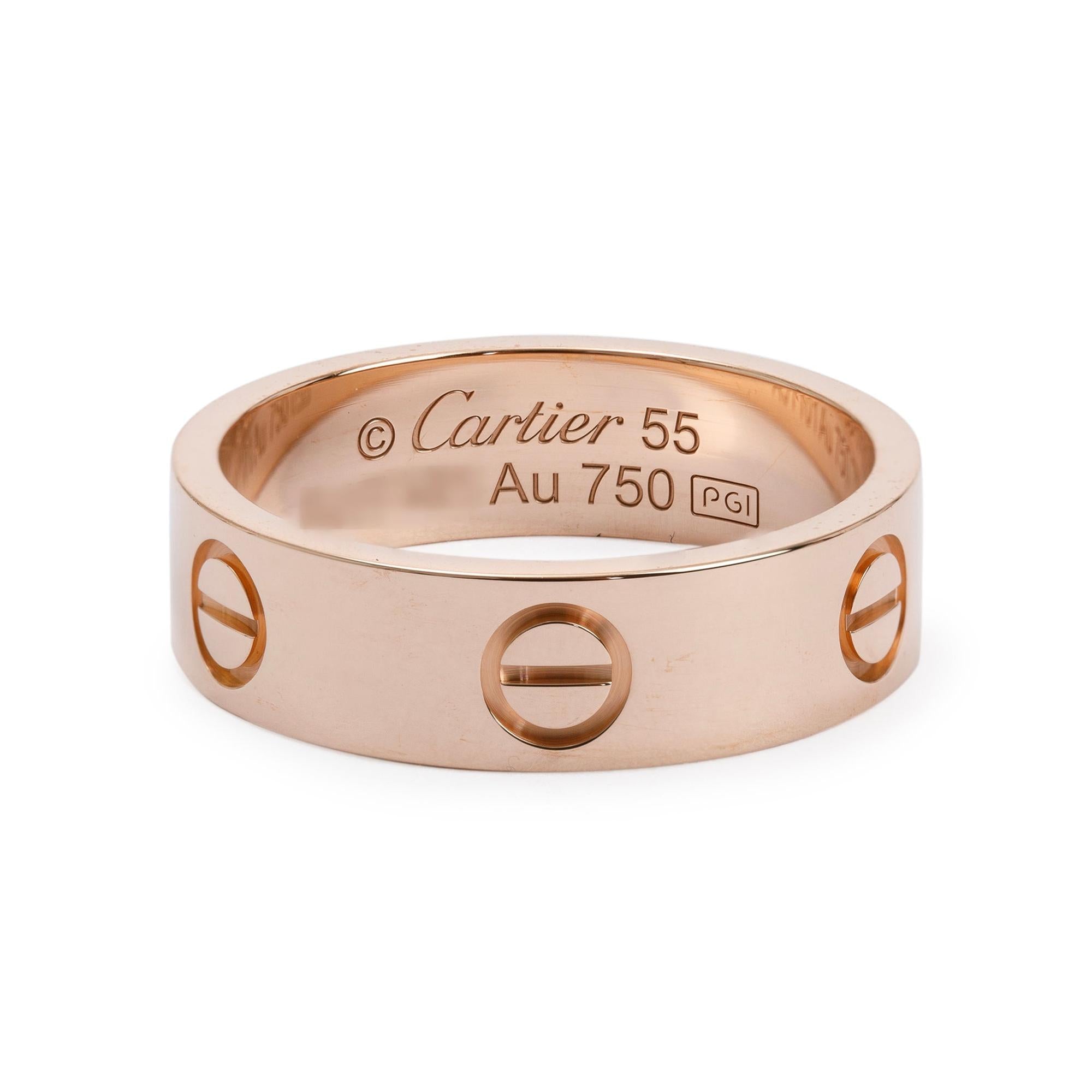 Cartier 18k Rose Gold 5.5 MM Love Ring, Size 55 7.25 w/ Certificate