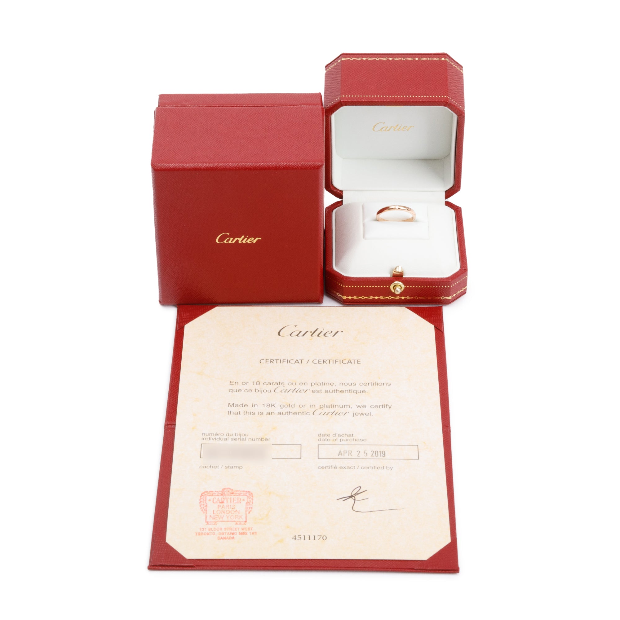 Cartier 18k Rose Gold Diamond 2.6 MM 1895 Wedding Band Ring, Size 51 5.75 w/ Box & Certificate