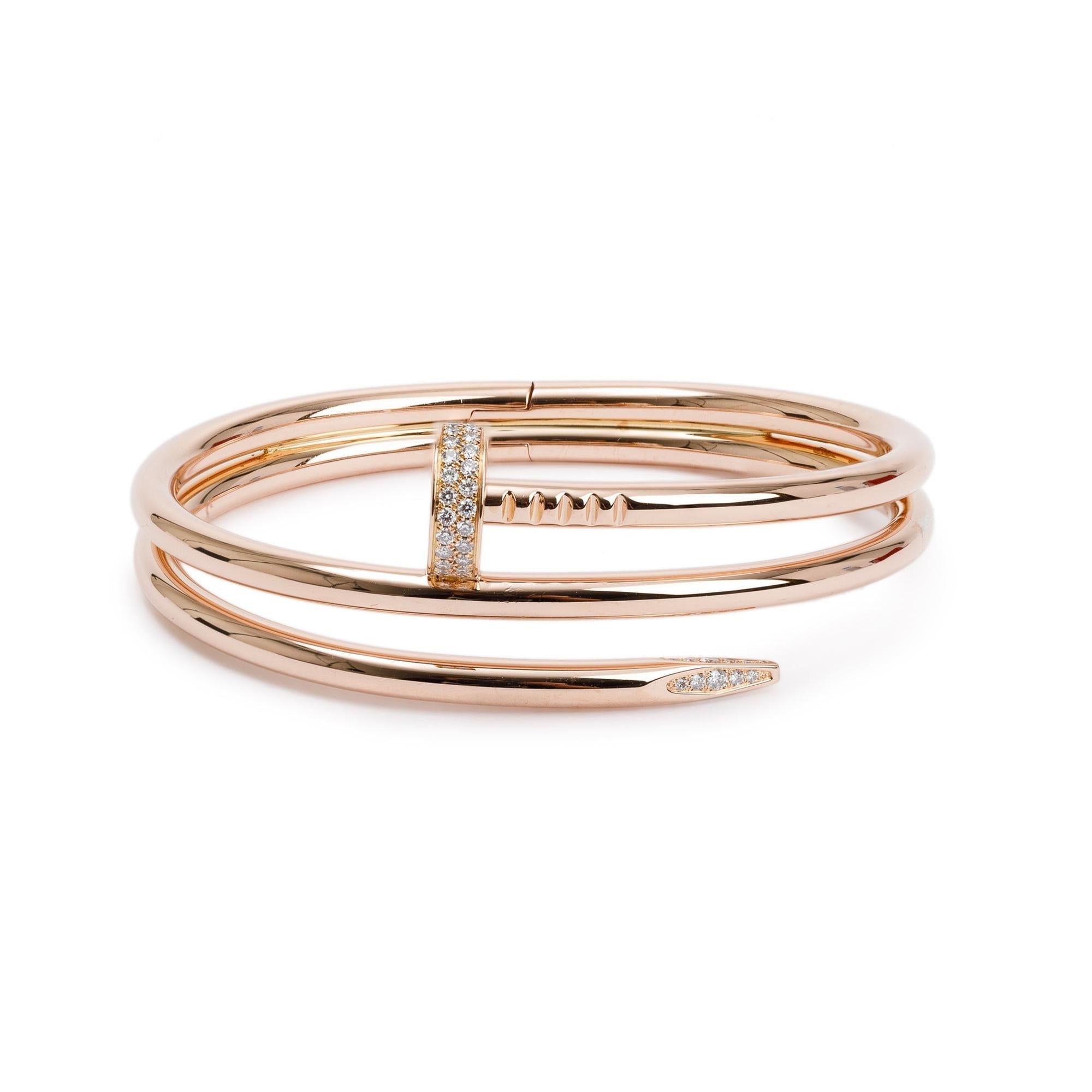 Cartier 18k Rose Gold Diamond Juste Un Clou Bracelet, Size 15 w/ Box & Certificate