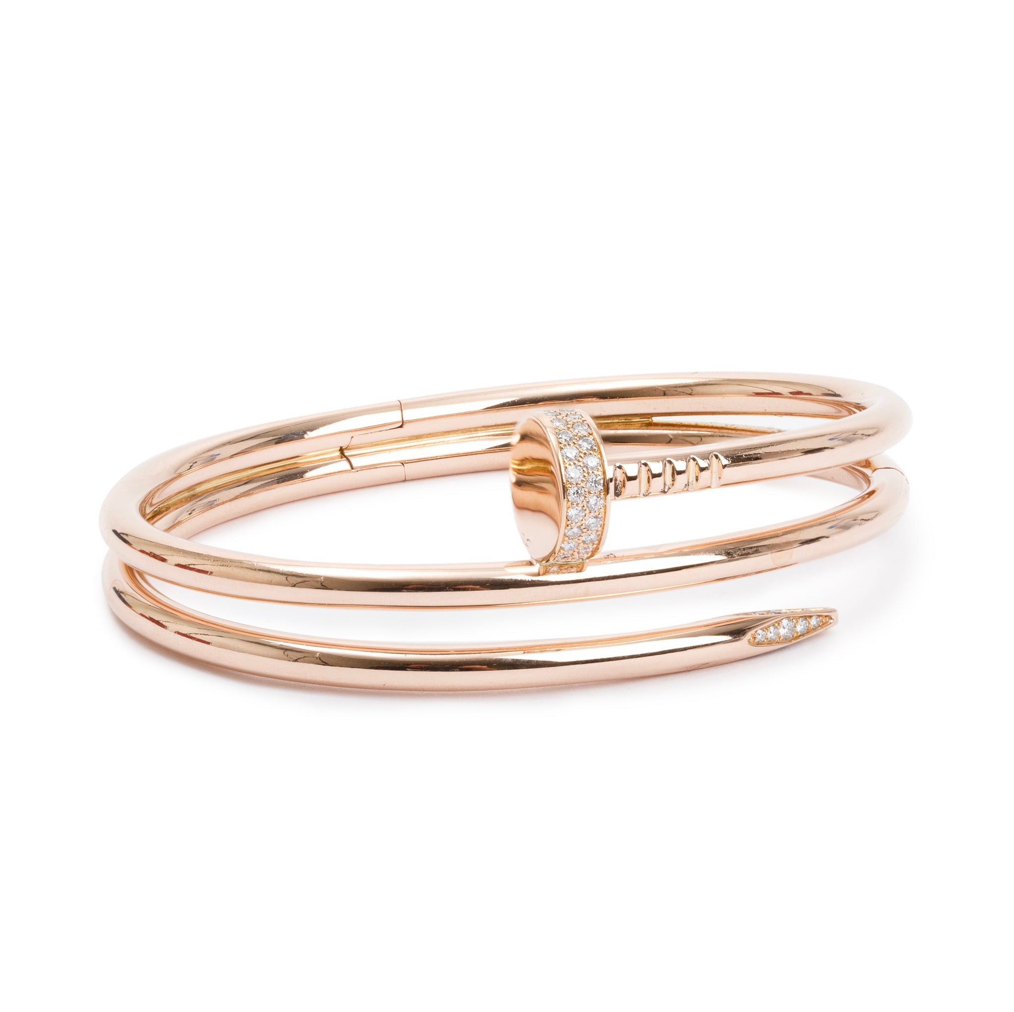 Cartier 18k Rose Gold Diamond Juste Un Clou Bracelet, Size 16 w/ Receipt