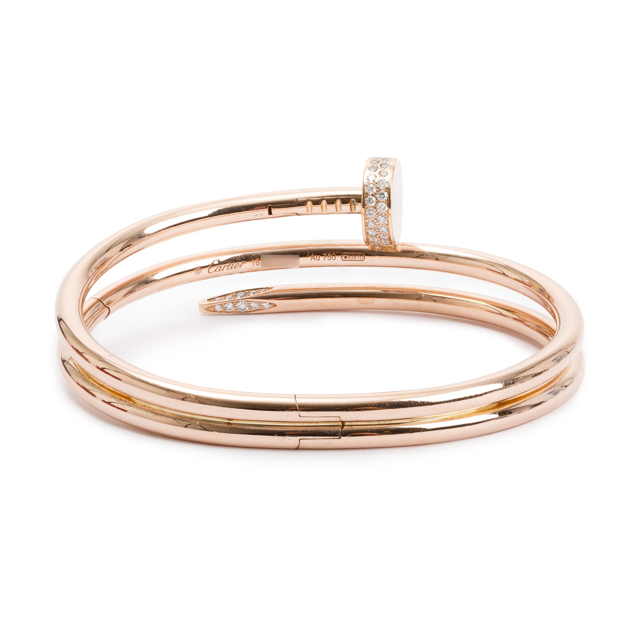 Cartier 18k Rose Gold Diamond Juste Un Clou Bracelet, Size 16 w/ Receipt