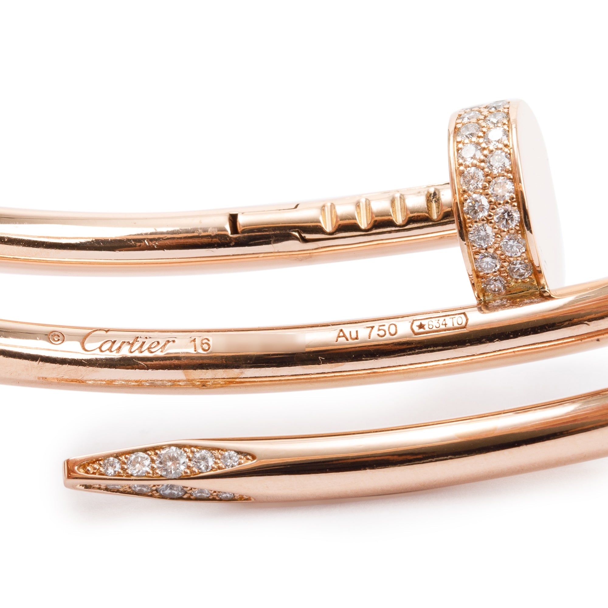 Cartier 18k Rose Gold Diamond Juste Un Clou Bracelet, Size 16 w/ Receipt