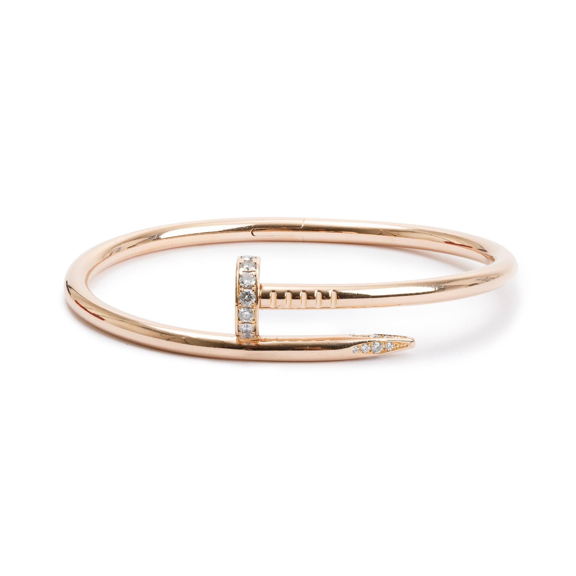 Cartier 18k Rose Gold Diamond Juste Un Clou Bracelet, Size 16