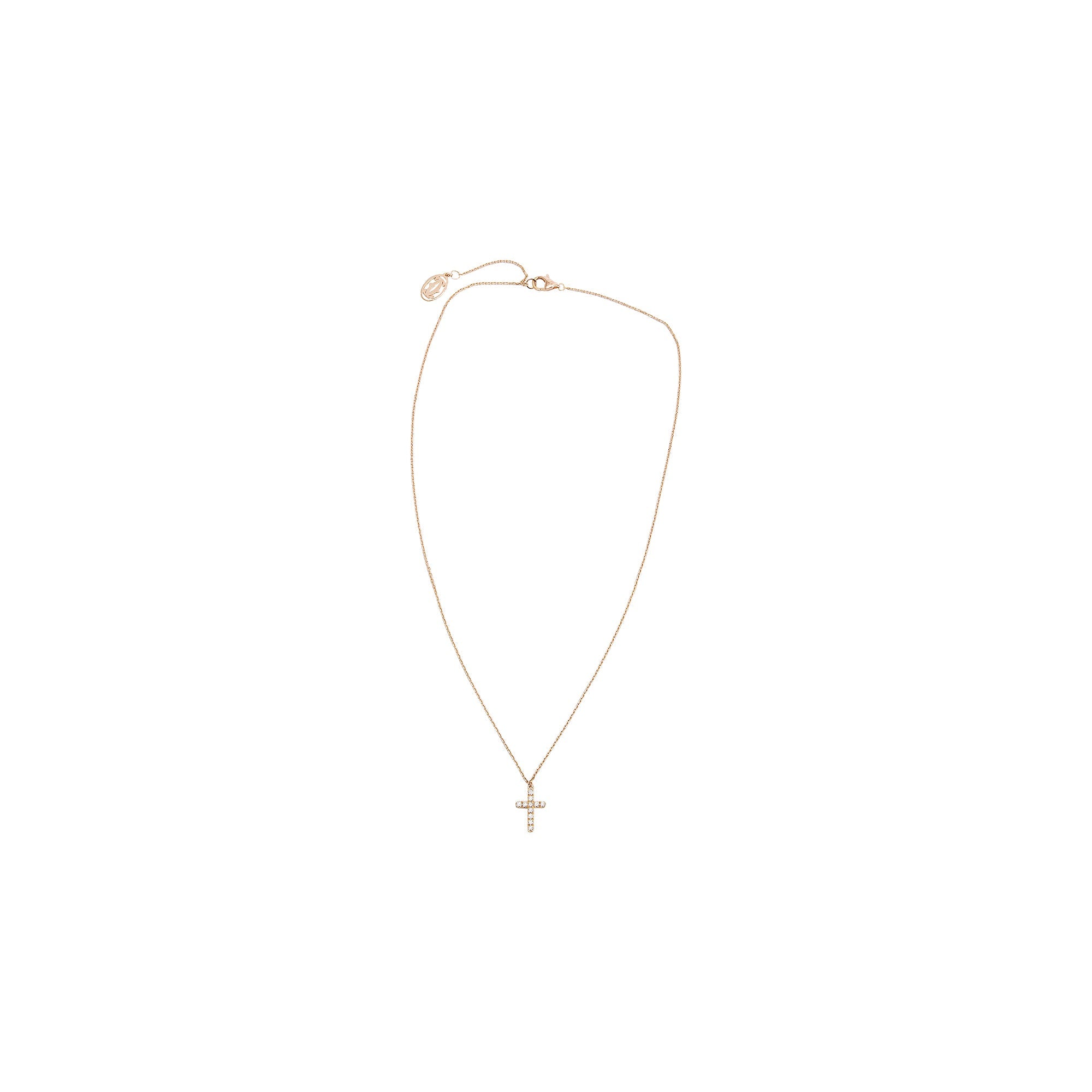 Cartier 18k Rose Gold Diamond Mini Cross Pendant Necklace