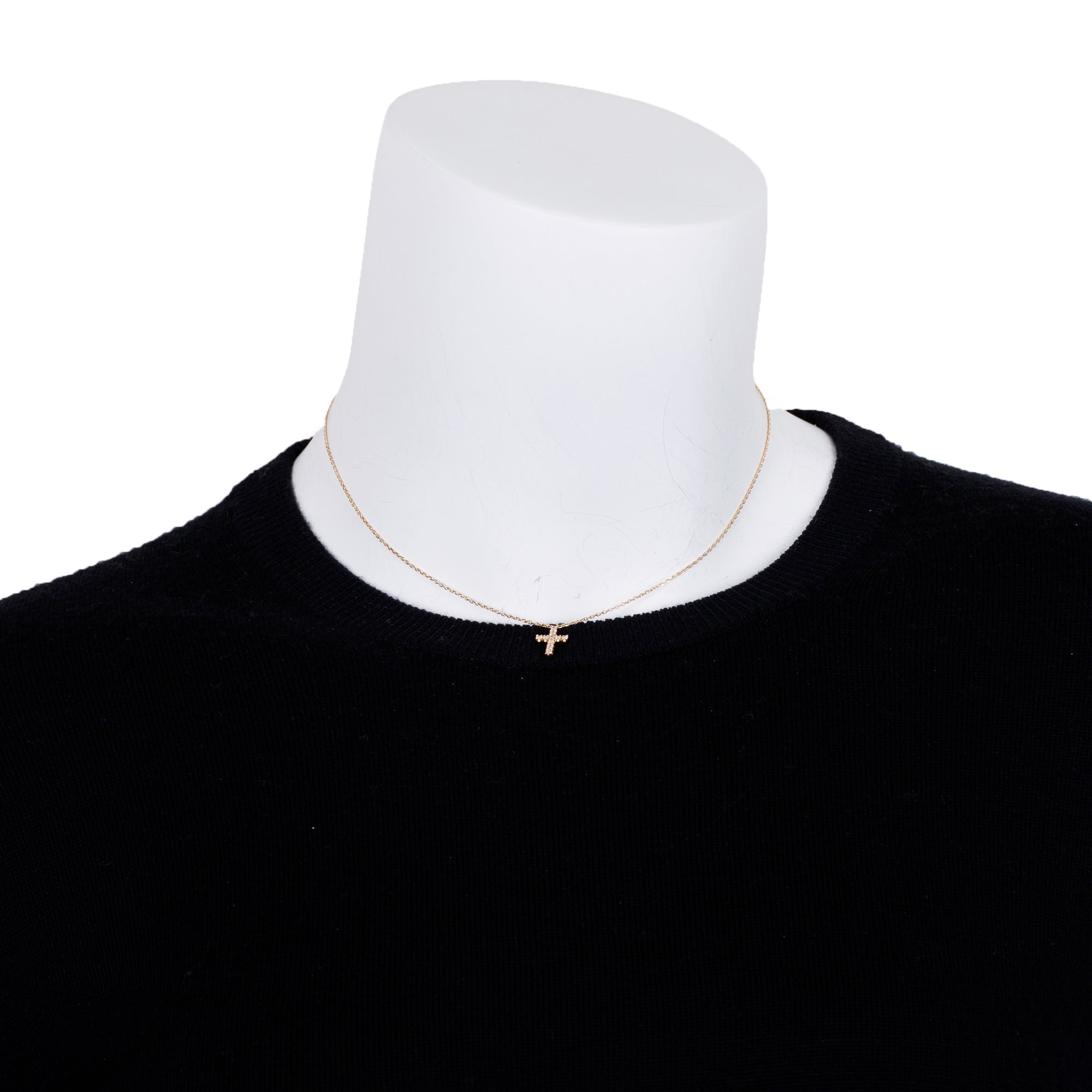 Cartier 18k Rose Gold Diamond Mini Cross Pendant Necklace