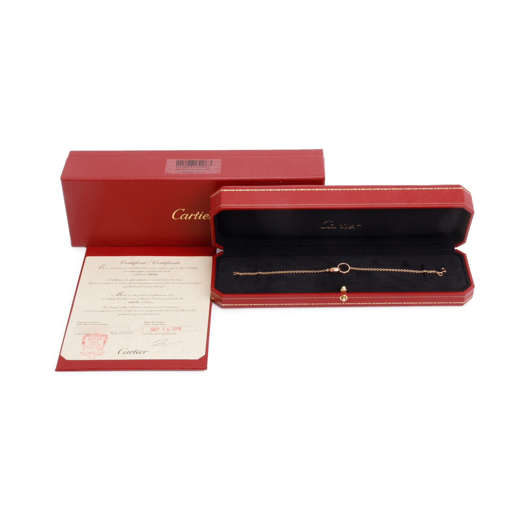 Cartier 18k Rose Gold Interlocking Love Bracelet w/ Box & Certificate