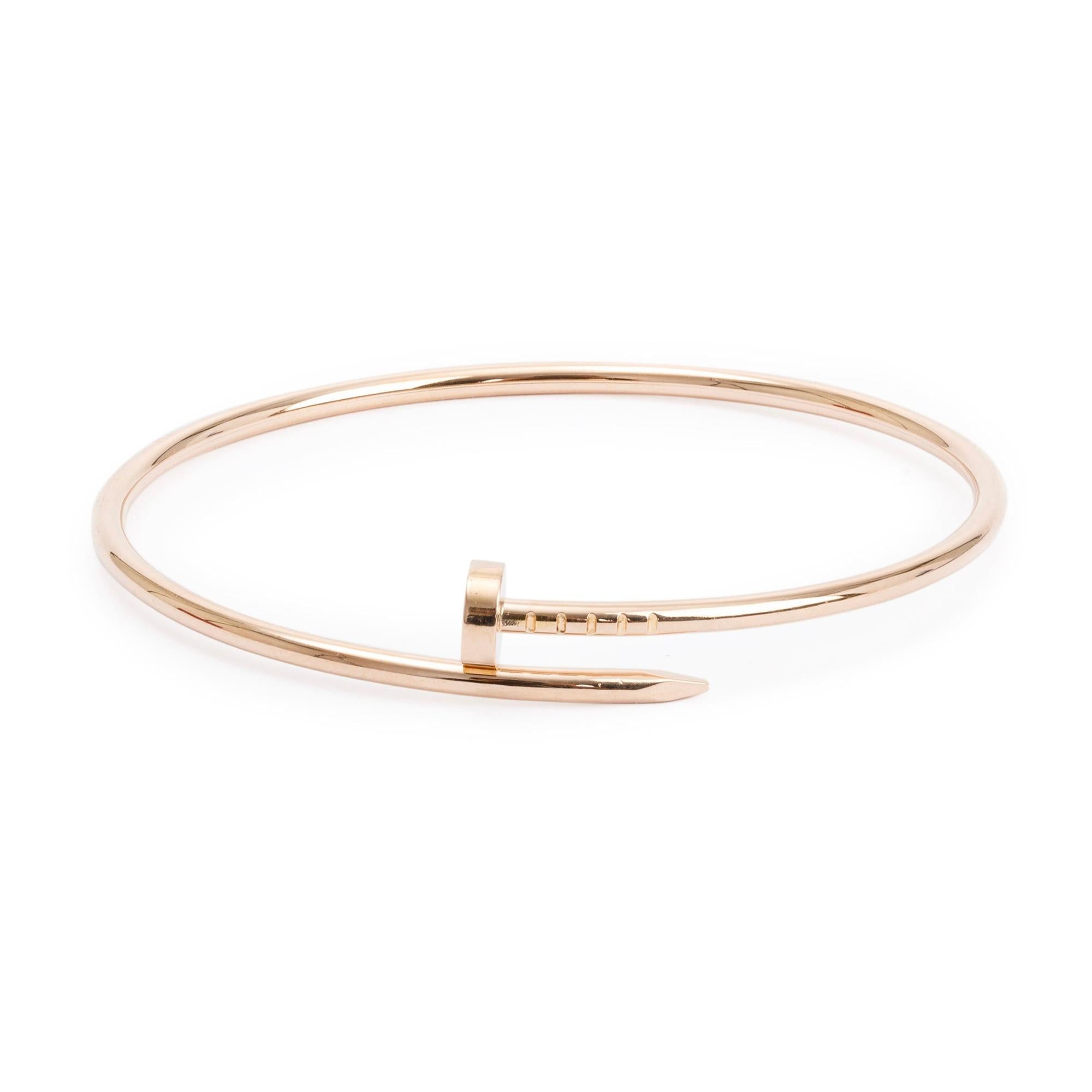 Cartier 18k Rose Gold Juste Un Clou Bracelet, Small Model, Size 18 w/ Box, Receipt & Certificate