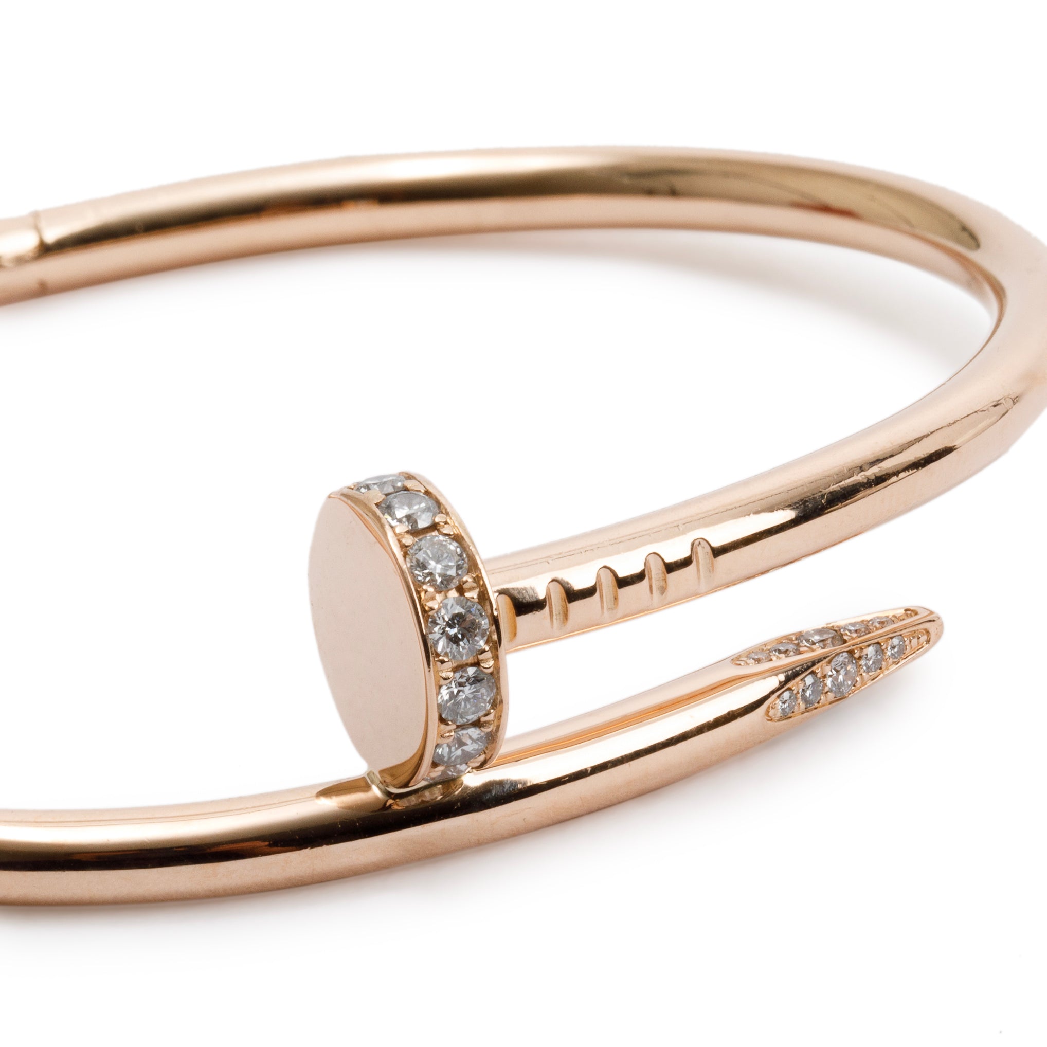 Cartier 18k Rose Gold Juste Un Clou Diamond Bracelet, Size 16 w/ Box