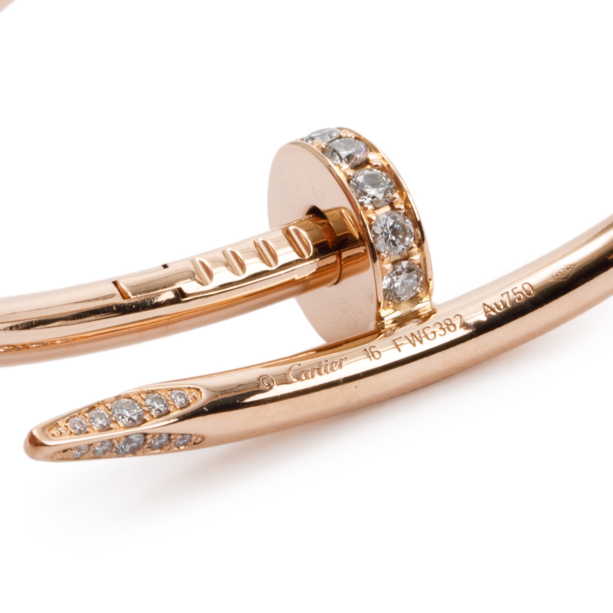Cartier 18k Rose Gold Juste Un Clou Diamond Bracelet, Size 16 w/ Box