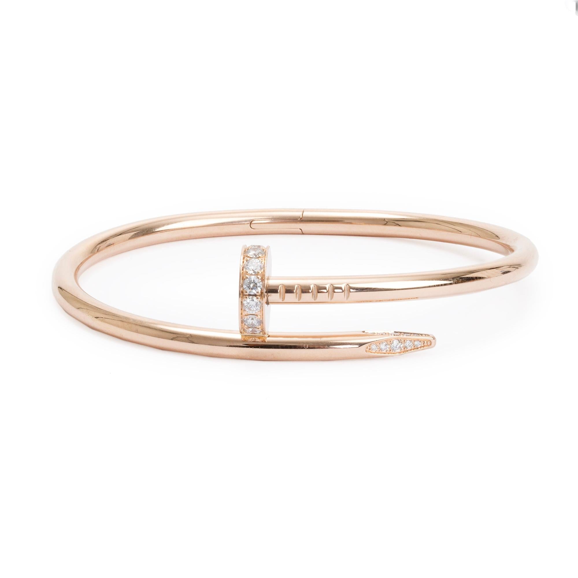 Cartier 18k Rose Gold Juste Un Clou Diamond Bracelet, Size 16 w/ Receipt