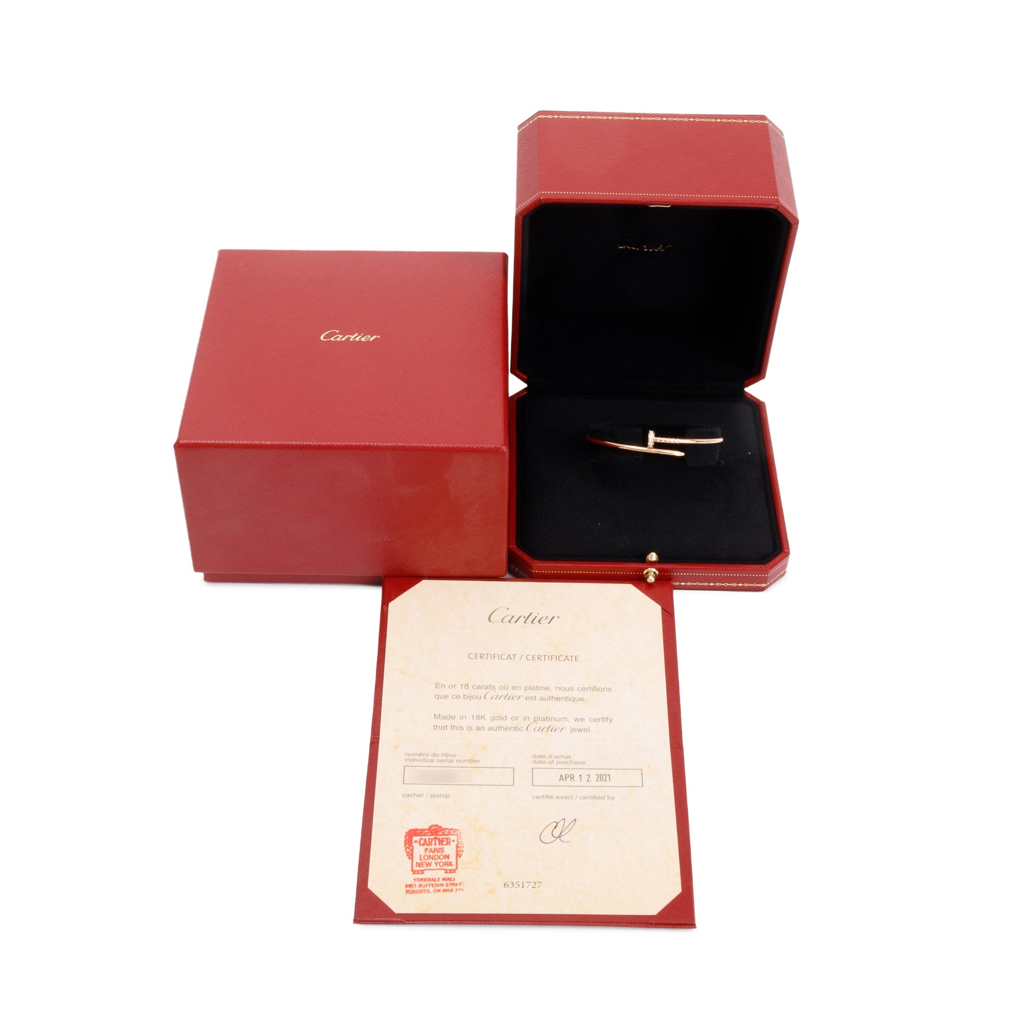 Cartier 18k Rose Gold Juste Un Clou Diamond Bracelet, Small Model, Size 16 w/ Box & Certificate