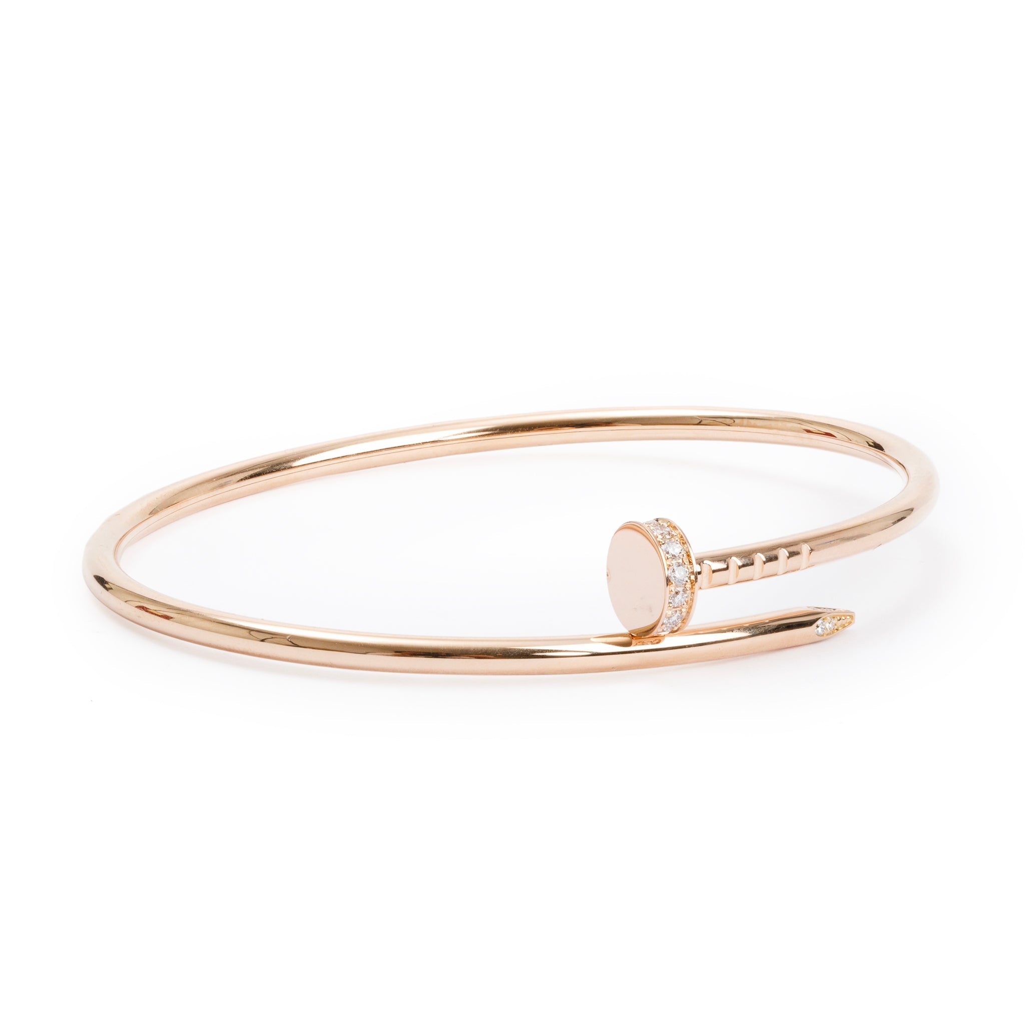 Cartier 18k Rose Gold Juste Un Clou Diamond Bracelet, Small Model, Size 16 w/ Box & Certificate