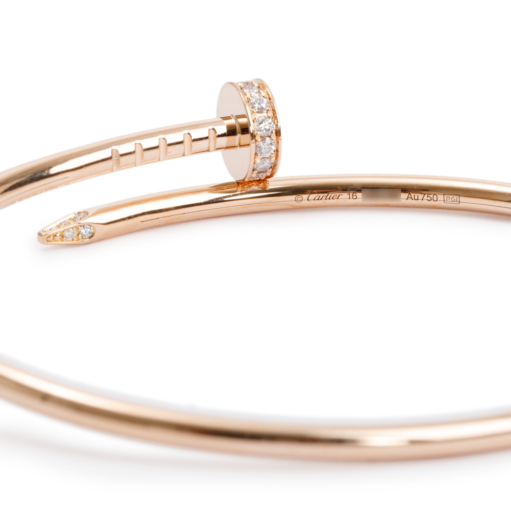 Cartier 18k Rose Gold Juste Un Clou Diamond Bracelet, Small Model, Size 16 w/ Box & Certificate