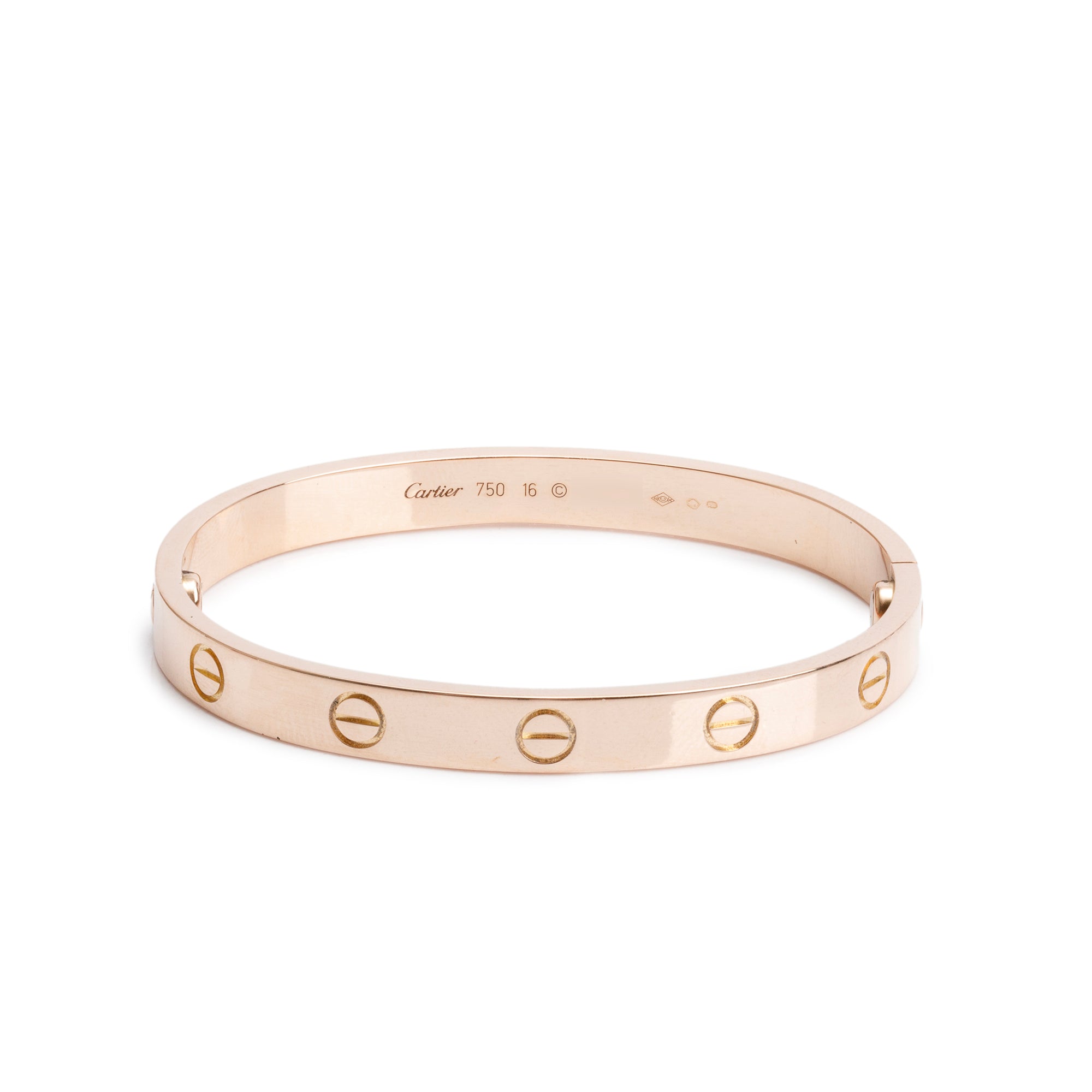 Cartier 18k Rose Gold Love Bracelet, Size 16 w/ Box & Certificate