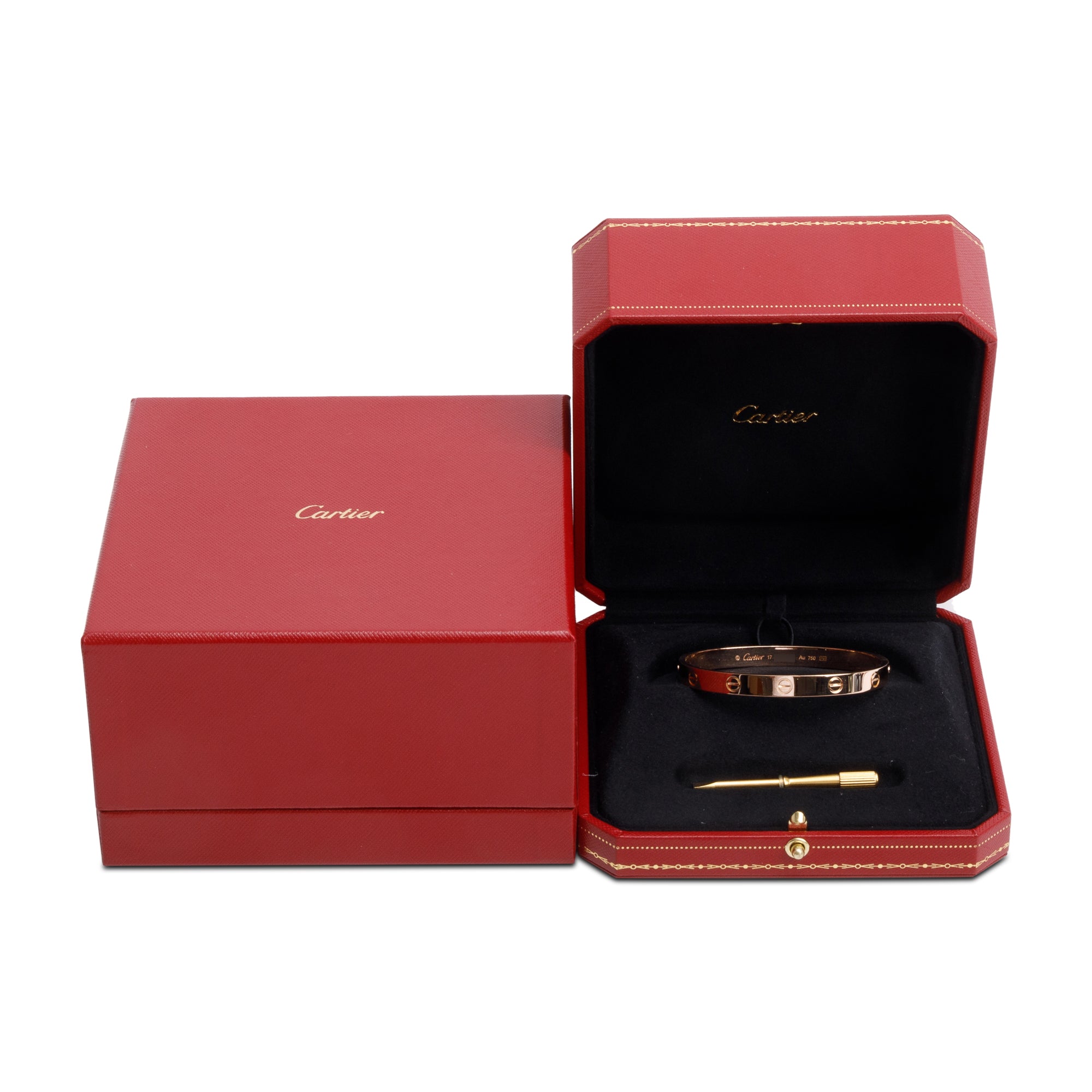 Cartier 18k Rose Gold Love Bracelet, Size 17 w/ Box & Certificate
