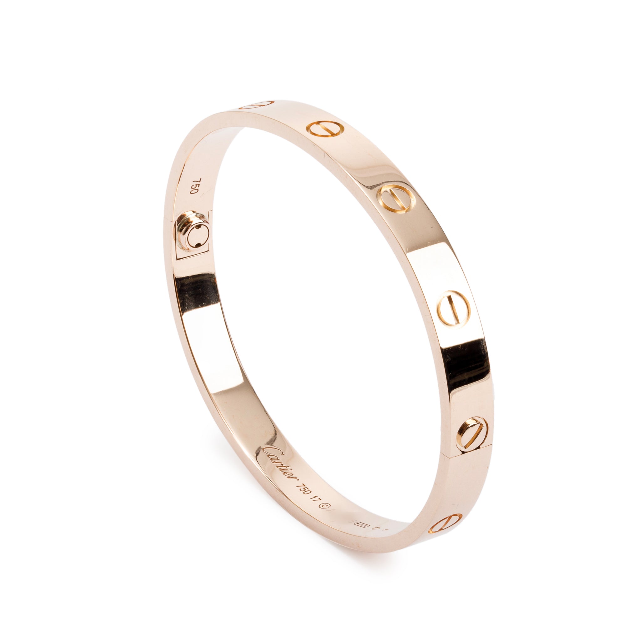 Cartier 18k Rose Gold Love Bracelet, Size 17 w/ Box & Certificate