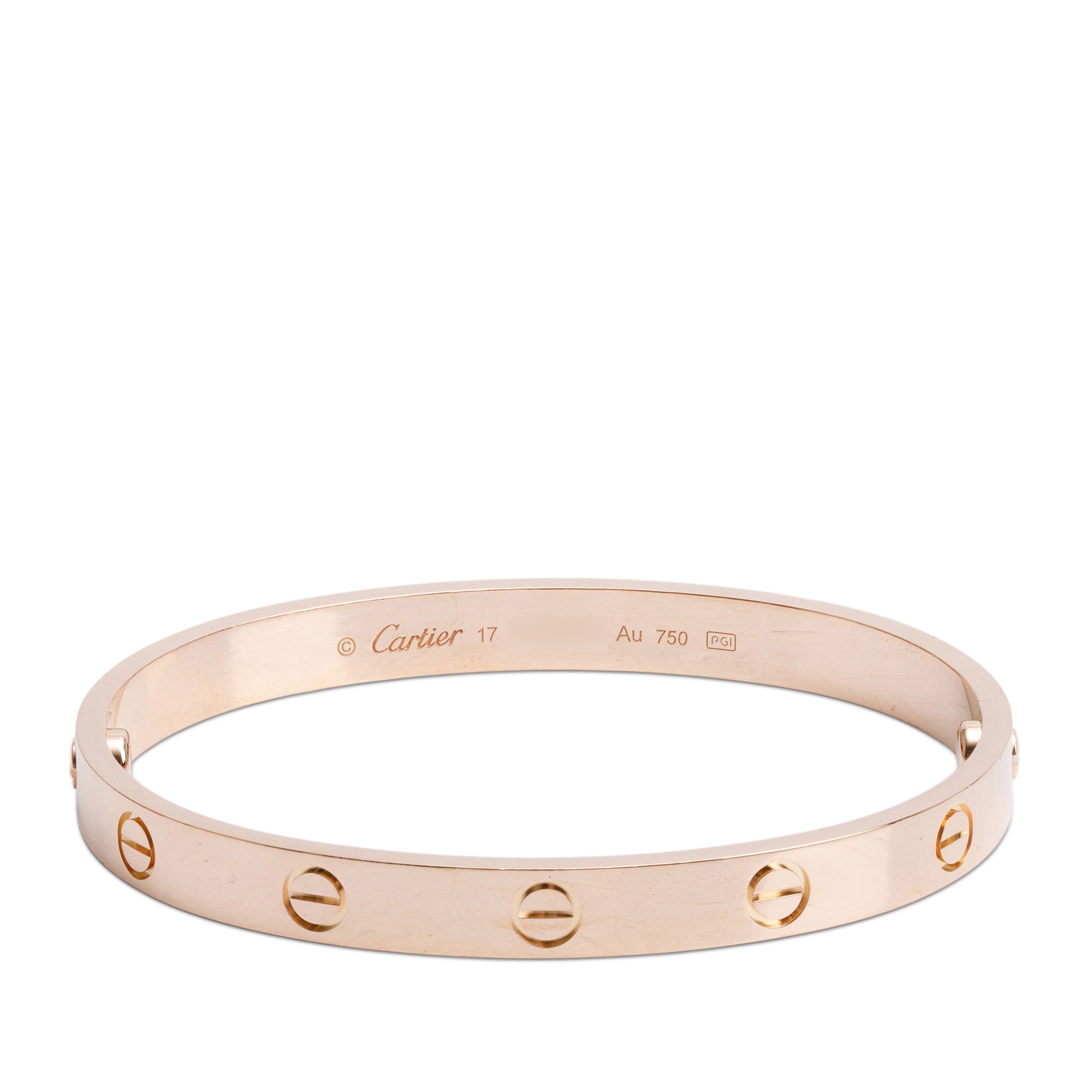 Cartier 18k Rose Gold Love Bracelet, Size 17 w/ Box & Certificate