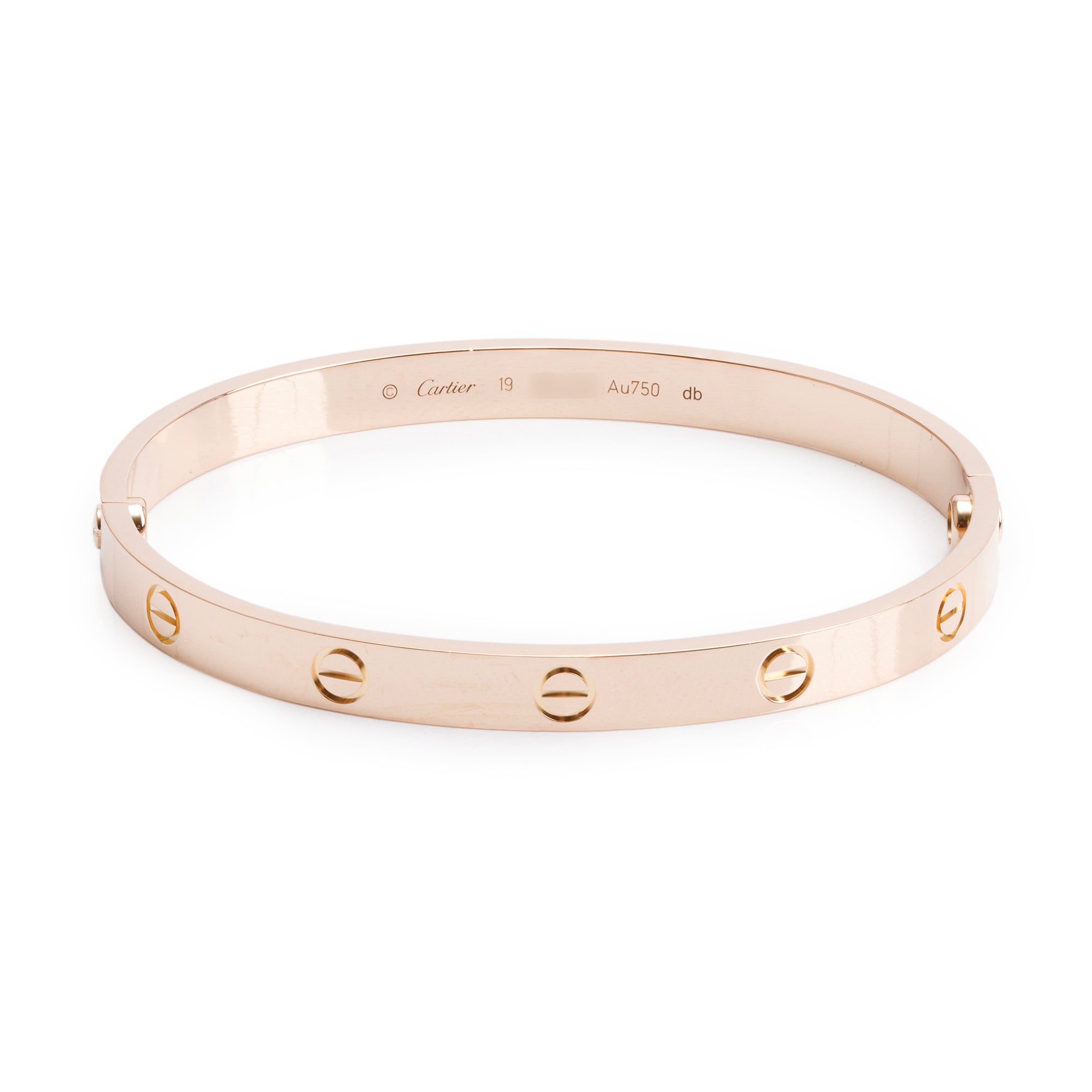 Cartier 18k Rose Gold Love Bracelet, Size 19 w/ Box & Certificate