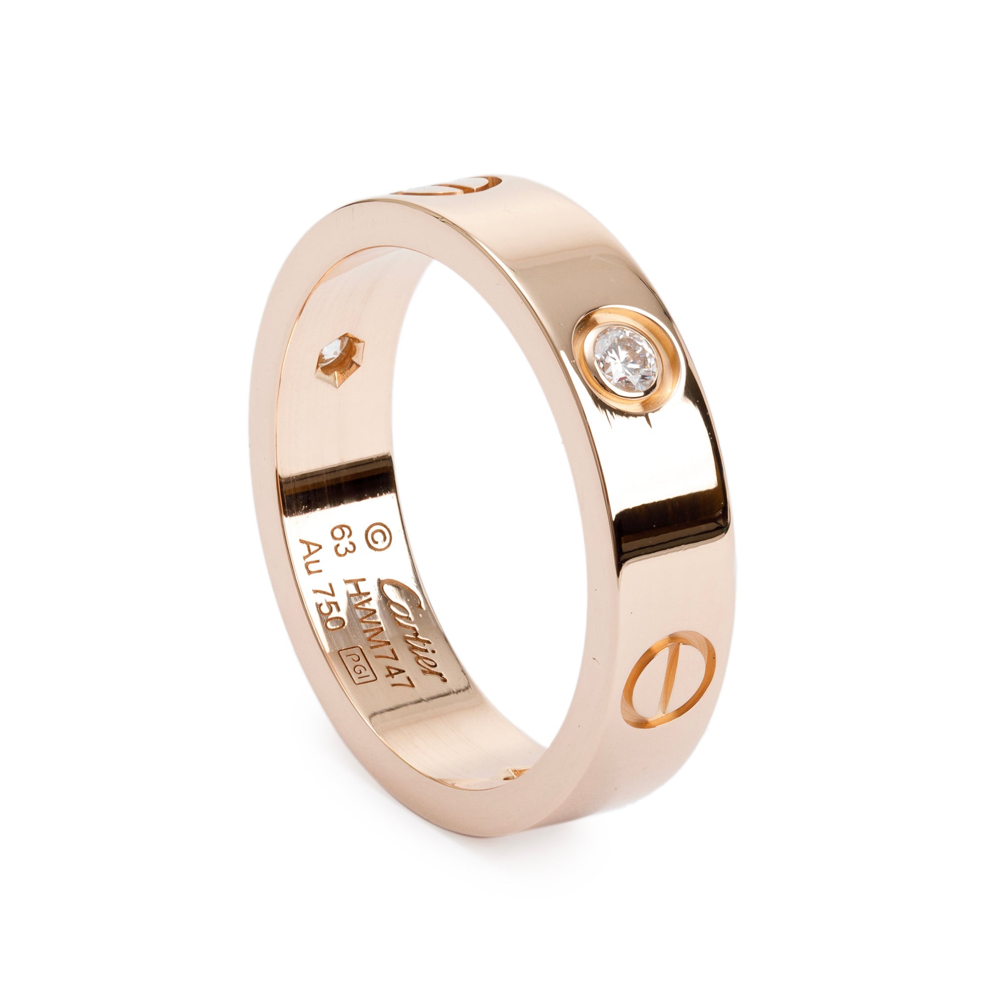 Cartier 18k Rose Gold Love Ring with 3 Diamonds, Size 63