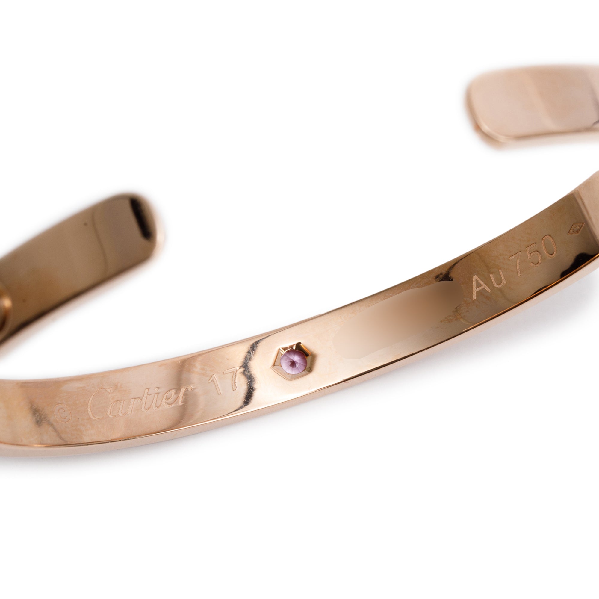 Cartier 18k Rose Gold Pink Sapphire Love Cuff, Size 17 w/ Box & Receipt