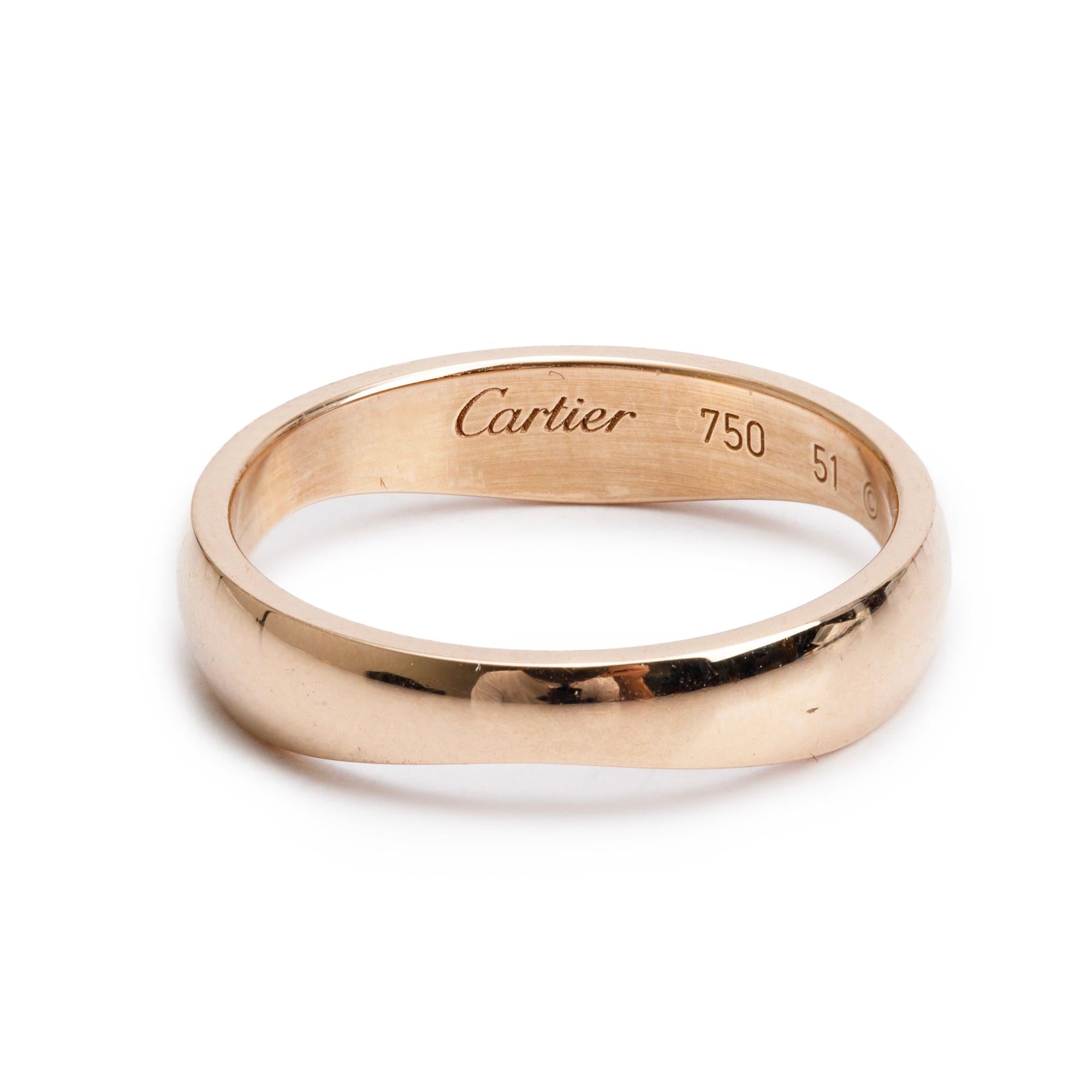 Cartier 18k Rose Gold Wave Band Ring, Size 51 5.75