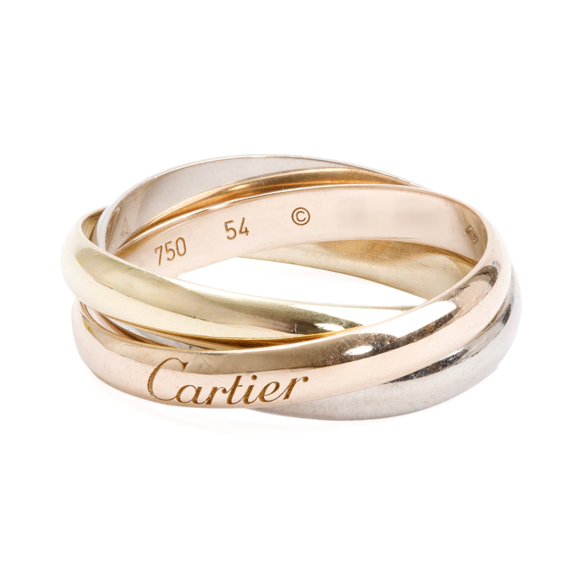Cartier 18k Tri-Gold Trinity Rolling Ring, Small Model Size 54 7 w/ Box