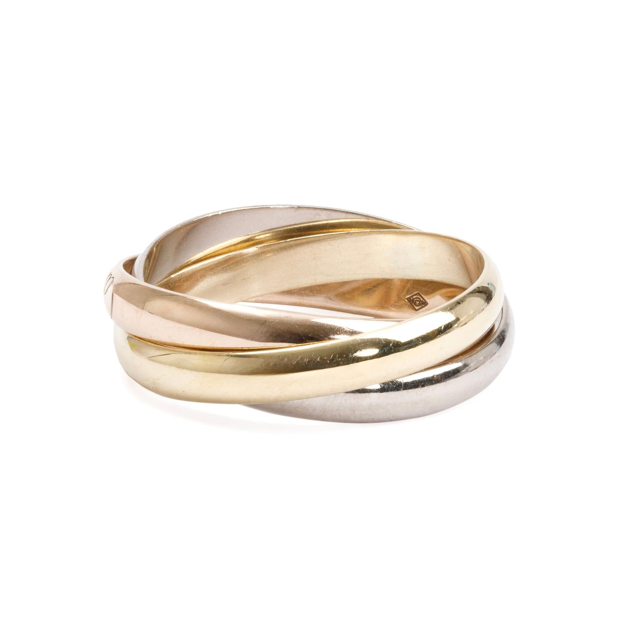 Cartier 18k Tri-Gold Trinity Rolling Ring, Small Model Size 54 7 w/ Box