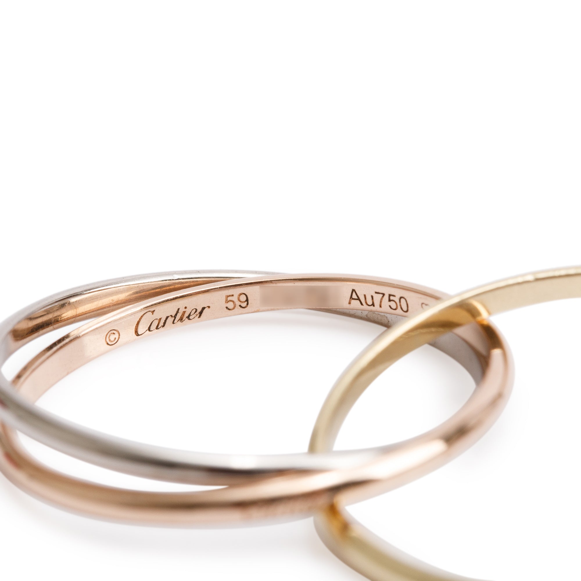 Cartier 18k Tri-Gold Trinity Rolling Ring, XS Model, Size 59 8.75 w/ Certificate & Receipt