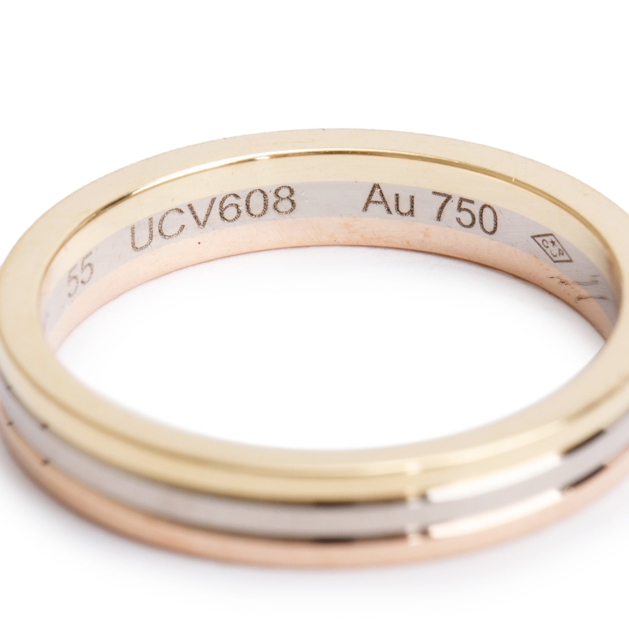 Cartier 18k Tri-Gold Vendome Louis Cartier 3.5 MM Wedding Band Ring, Size 55 7.25 w/ Certificate & Receipt