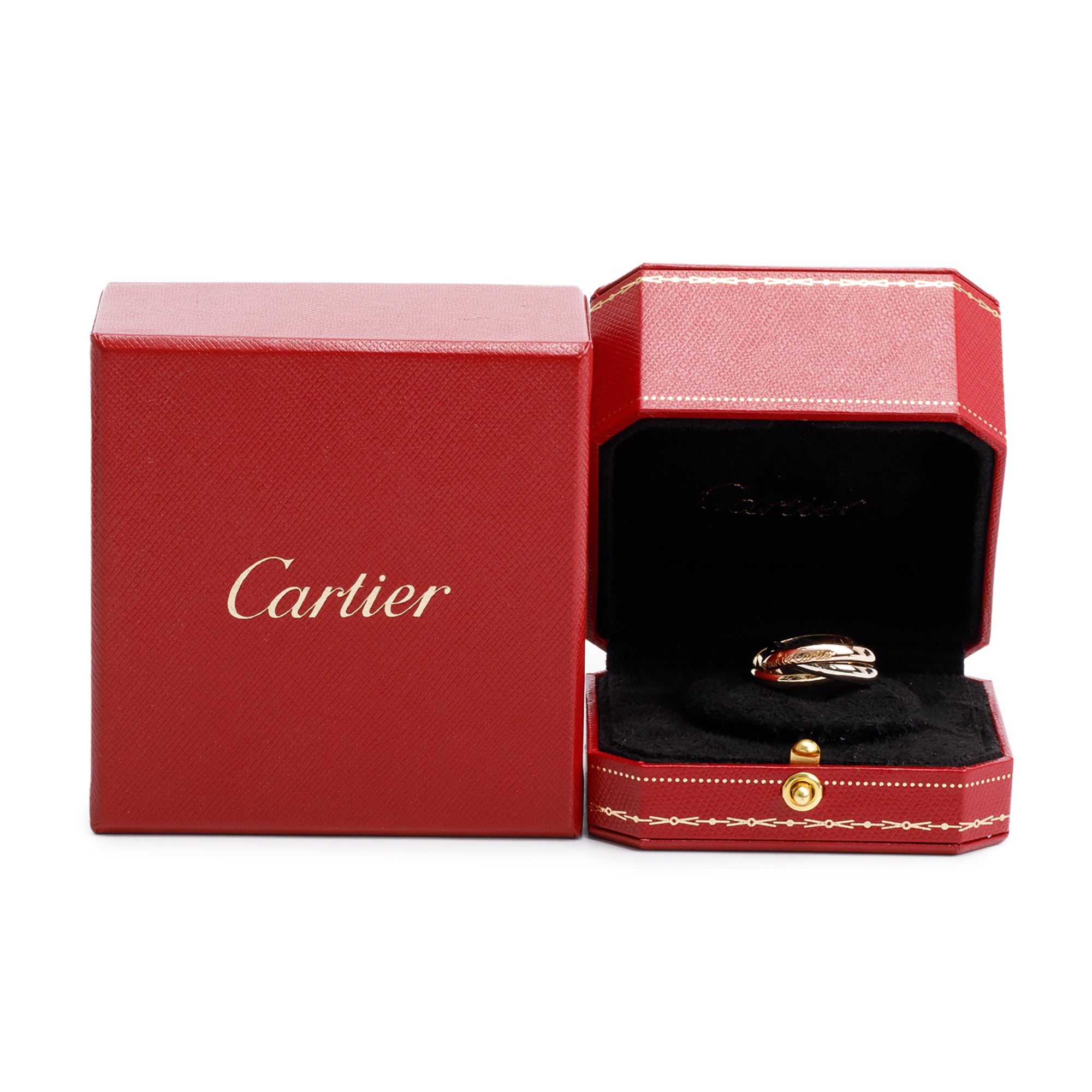 Cartier 18k Tri-Gold Vintage Le must de Cartier Trinity Rolling Ring, Size 52 6 w/ Box