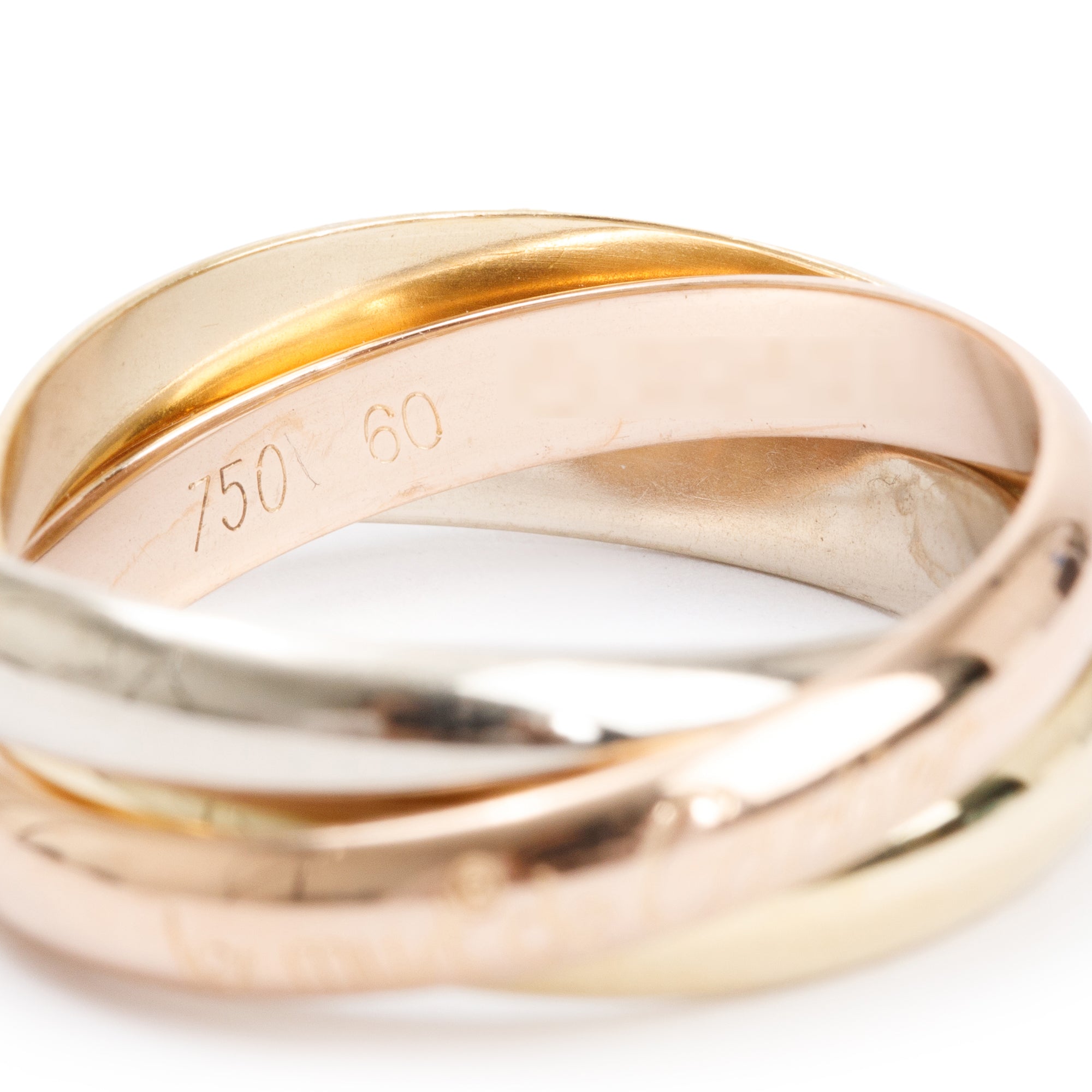 Cartier 18k Tri-Gold Vintage Le must de Cartier Trinity Rolling Ring, Size 60 9.25